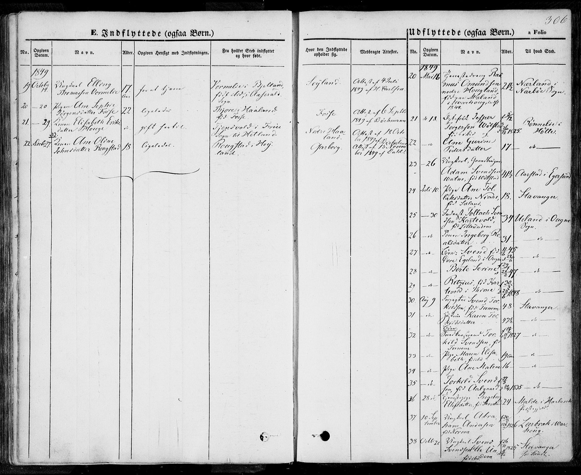 Lye sokneprestkontor, SAST/A-101794/001/30BA/L0006: Parish register (official) no. A 5.2, 1842-1855, p. 306