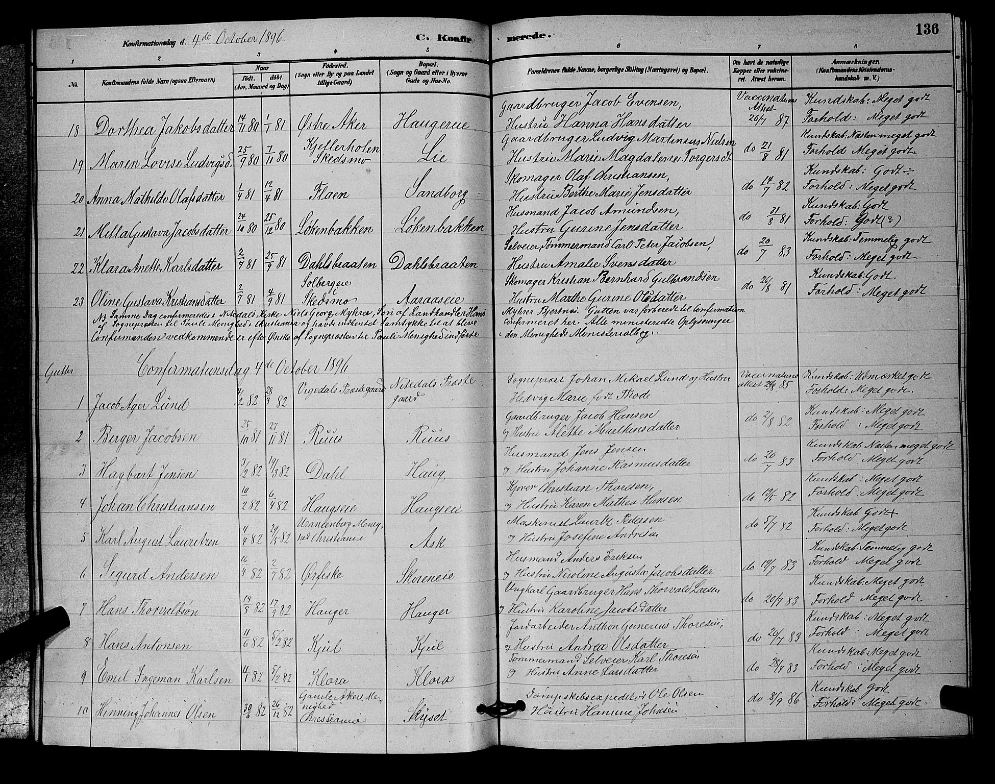 Nittedal prestekontor Kirkebøker, SAO/A-10365a/G/Ga/L0002: Parish register (copy) no. I 2, 1879-1901, p. 136