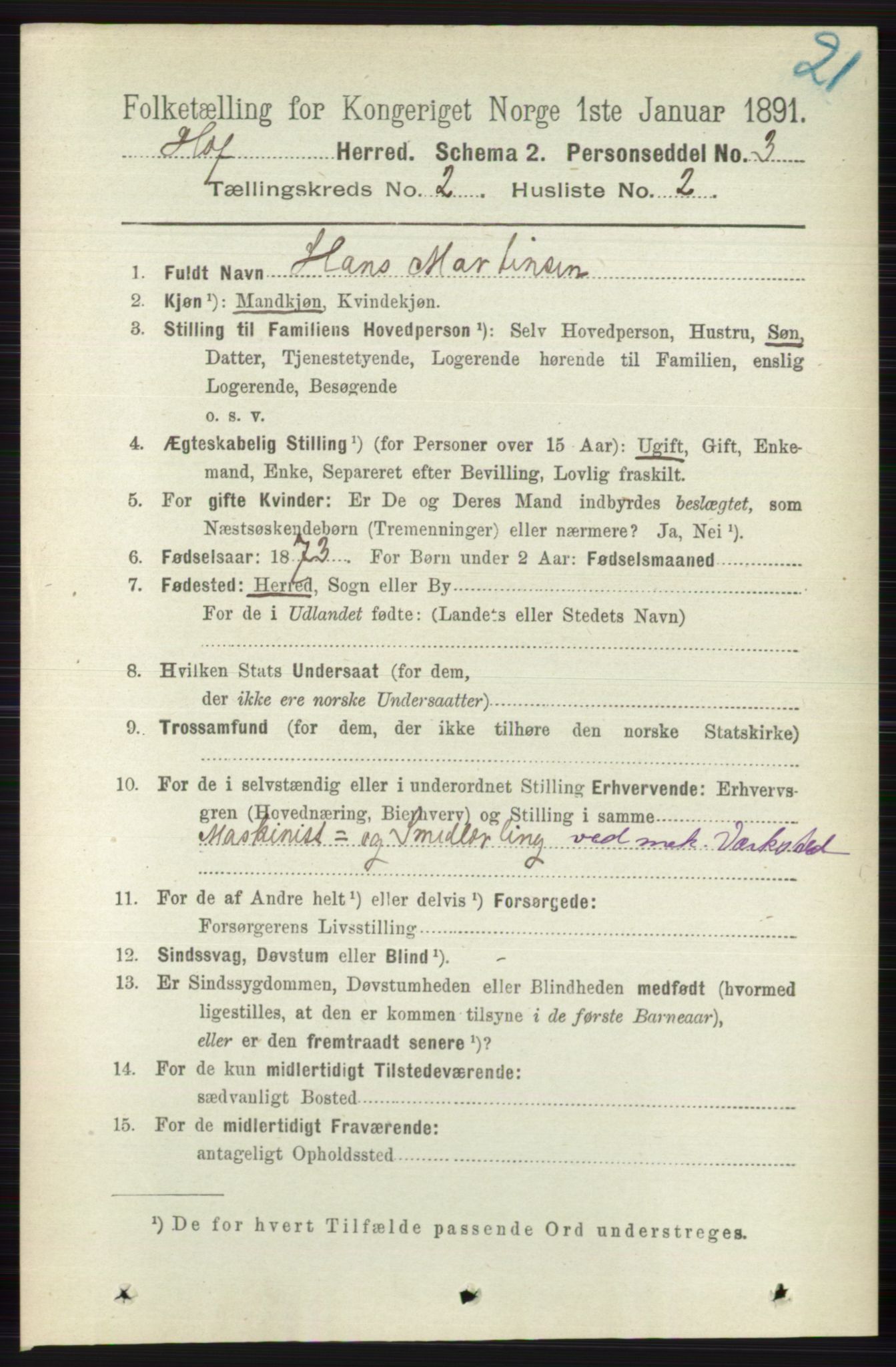 RA, 1891 census for 0714 Hof, 1891, p. 455