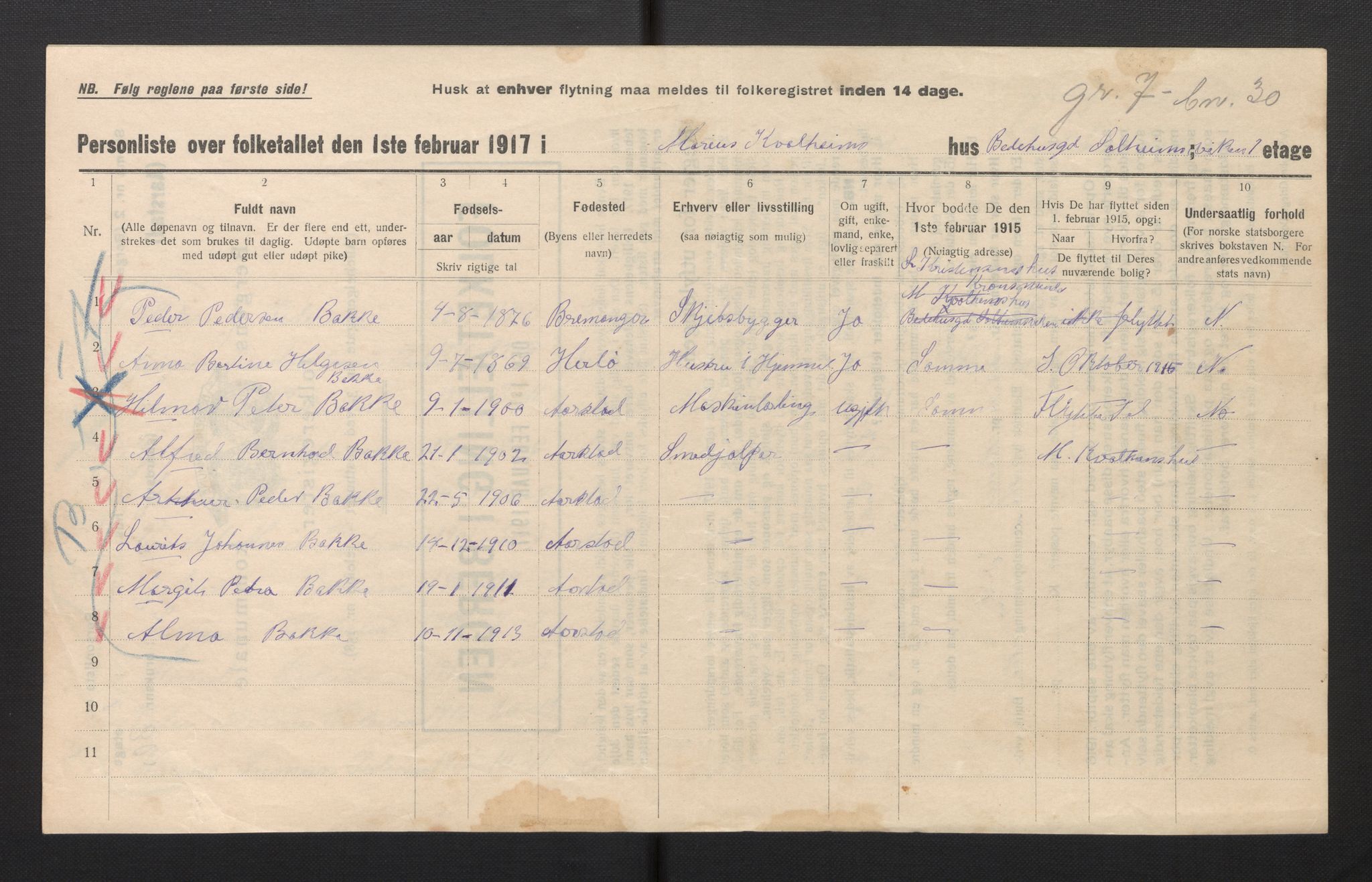 SAB, Municipal Census 1917 for Bergen, 1917, p. 48292