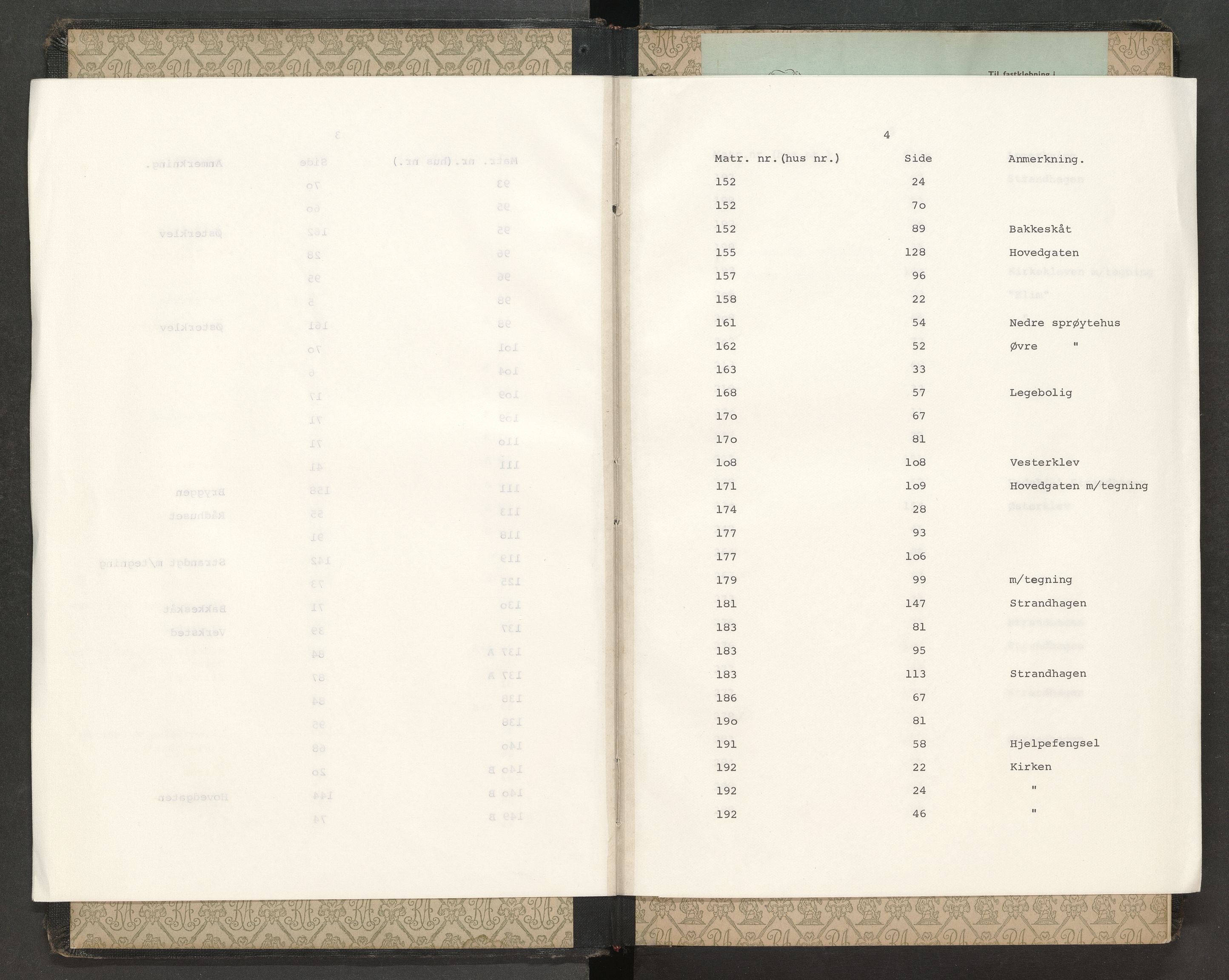 Norges Brannkasse Tvedestrand, AV/SAK-2241-0050/F/Fa/L0006: Branntakstprotokoll nr. 6 med matrikkelnummerregister, 1938-1955