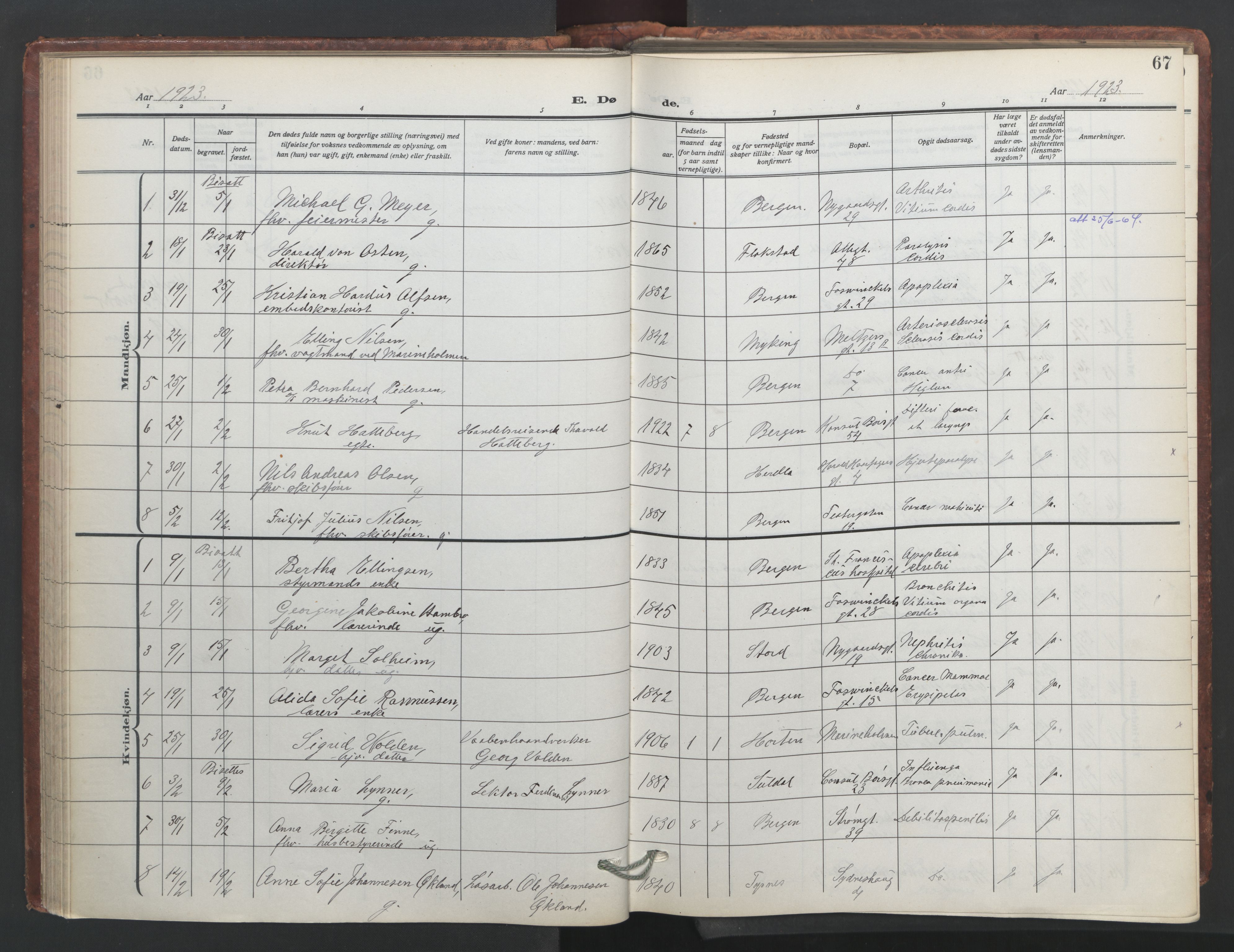 Johanneskirken sokneprestembete, SAB/A-76001/H/Hab: Parish register (copy) no. D 2, 1916-1950, p. 66b-67a