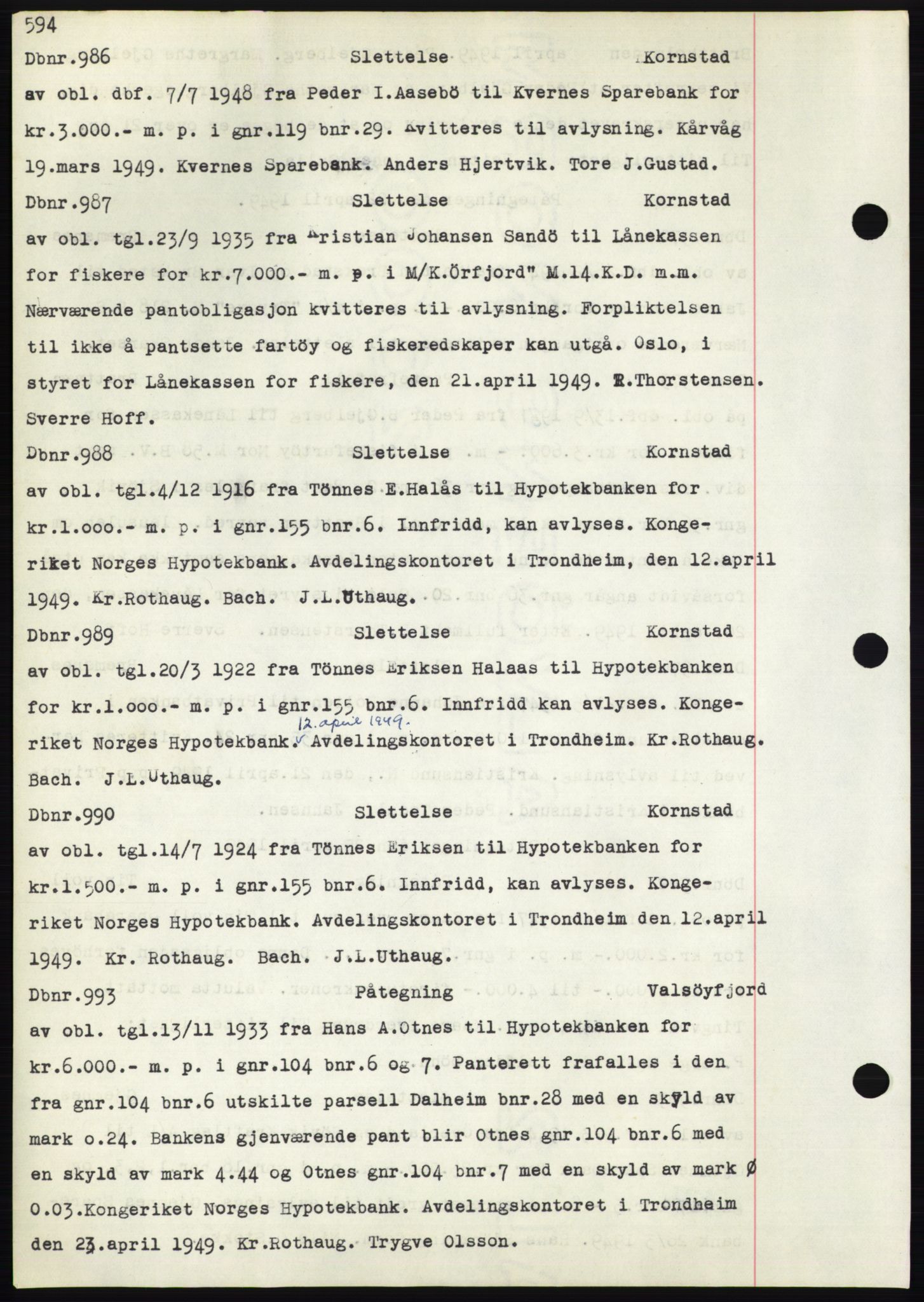Nordmøre sorenskriveri, SAT/A-4132/1/2/2Ca: Mortgage book no. C82b, 1946-1951, Diary no: : 986/1949
