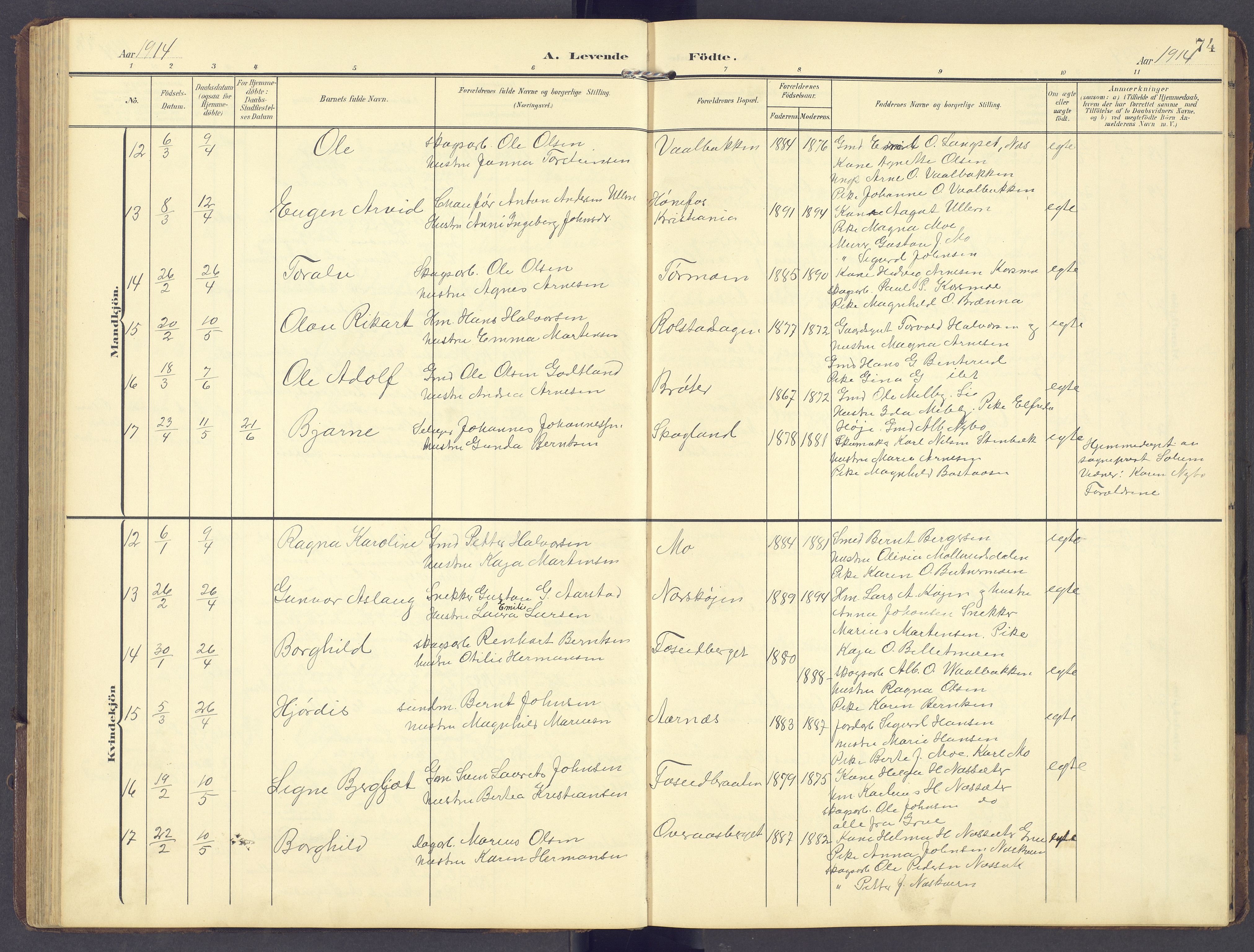 Brandval prestekontor, AV/SAH-PREST-034/H/Ha/Hab/L0003: Parish register (copy) no. 3, 1904-1917, p. 74