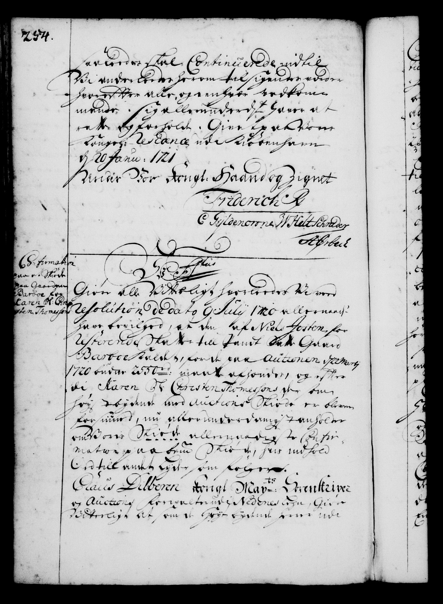 Rentekammeret, Kammerkanselliet, RA/EA-3111/G/Gg/Gga/L0001: Norsk ekspedisjonsprotokoll med register (merket RK 53.1), 1720-1723, p. 254