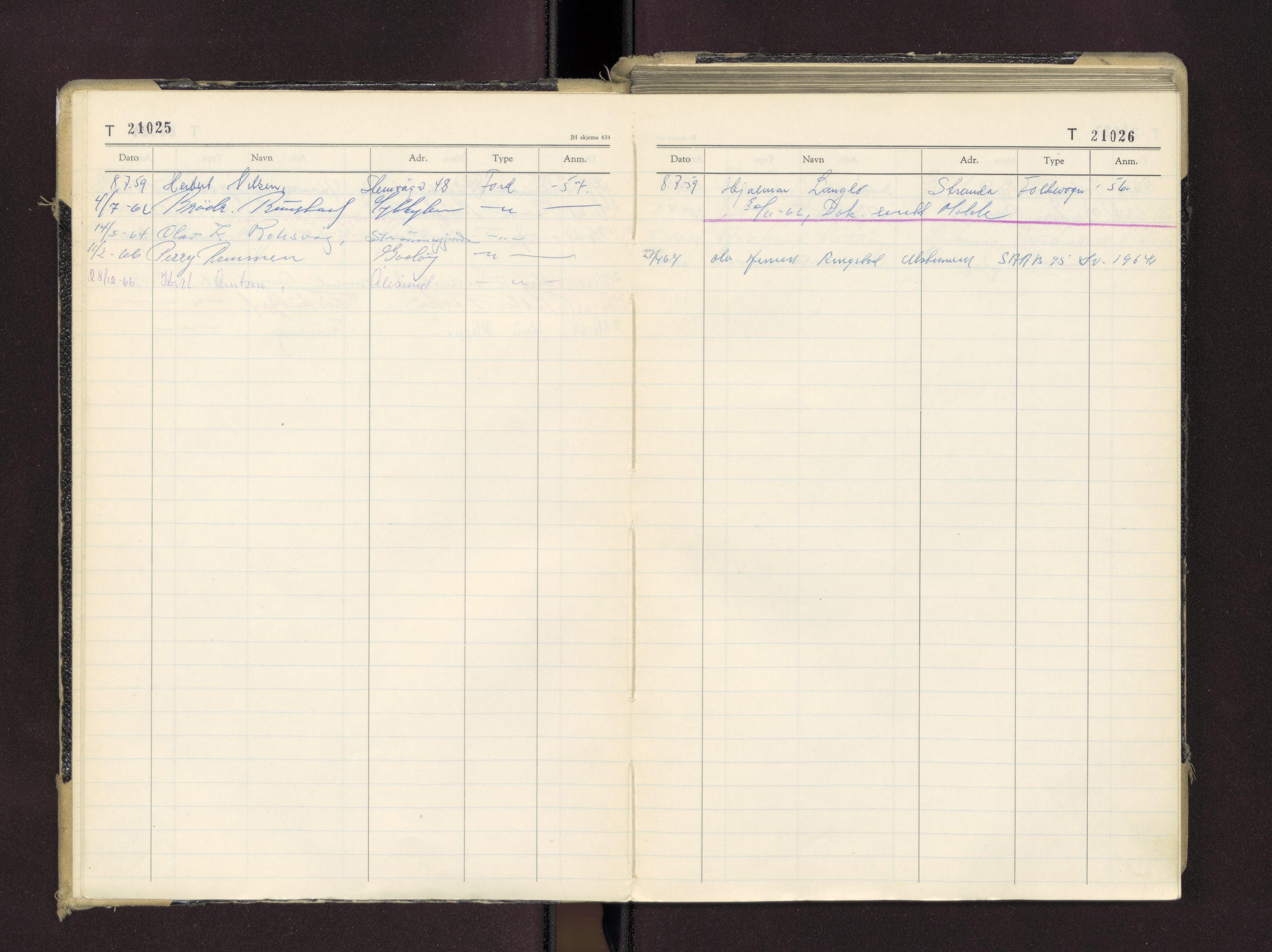 Møre og Romsdal vegkontor - Ålesund trafikkstasjon, AV/SAT-A-4099/F/Fc/L0016: Bilregister; T 21000 - T 21499, 1955-1970