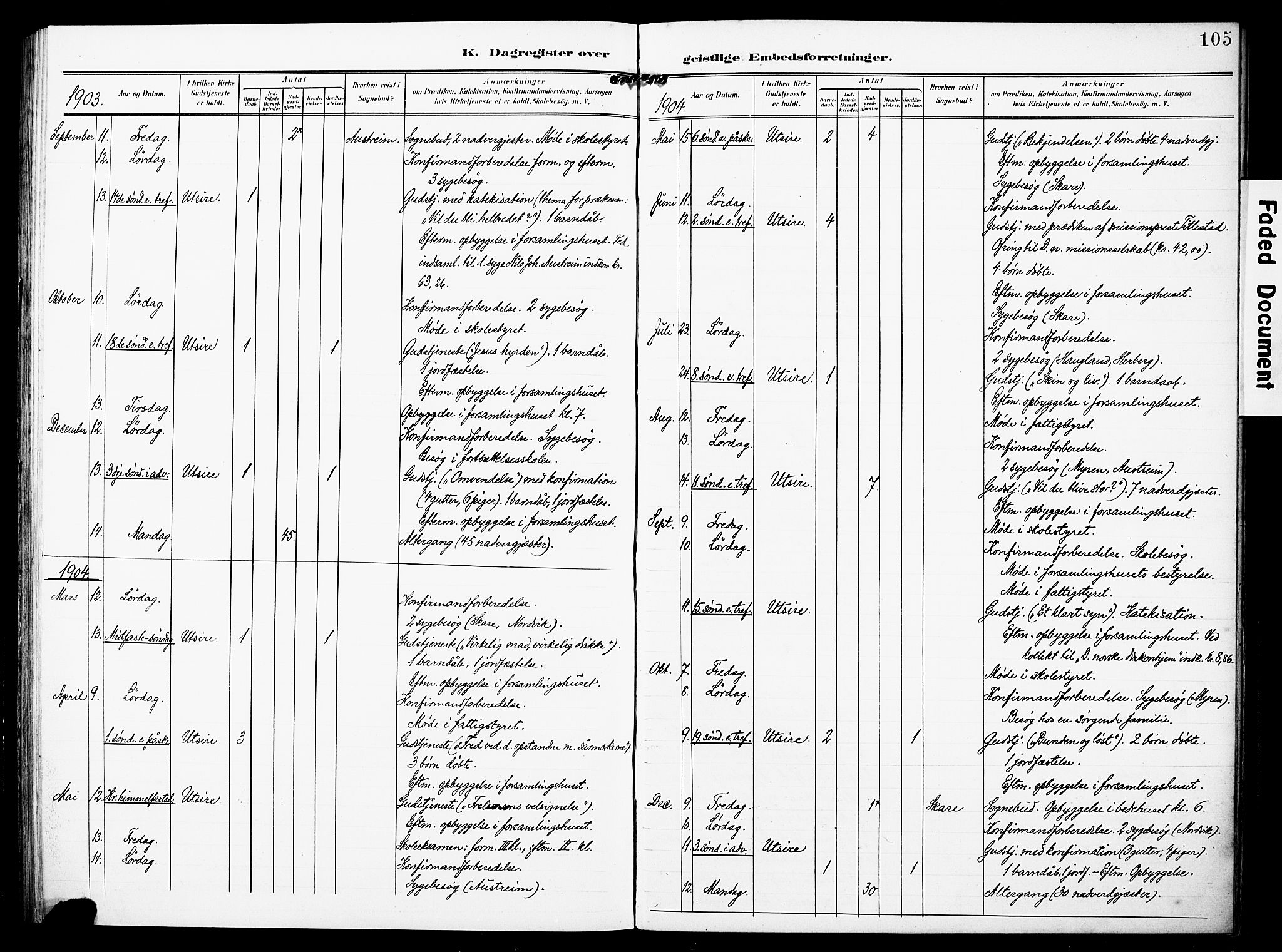 Torvastad sokneprestkontor, SAST/A -101857/H/Ha/Haa/L0018: Parish register (official) no. A 17, 1903-1925, p. 105