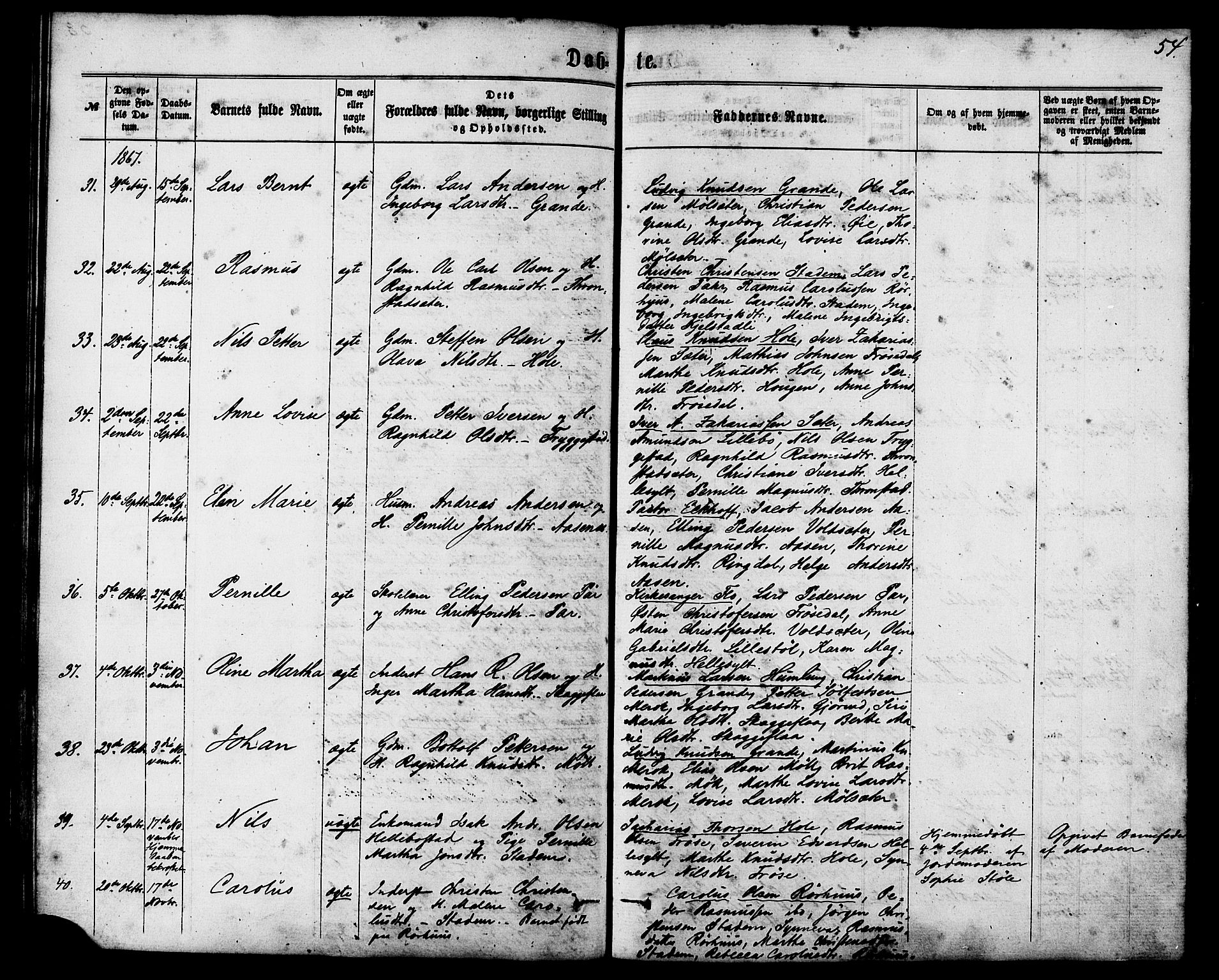 Ministerialprotokoller, klokkerbøker og fødselsregistre - Møre og Romsdal, SAT/A-1454/517/L0226: Parish register (official) no. 517A06, 1862-1881, p. 54