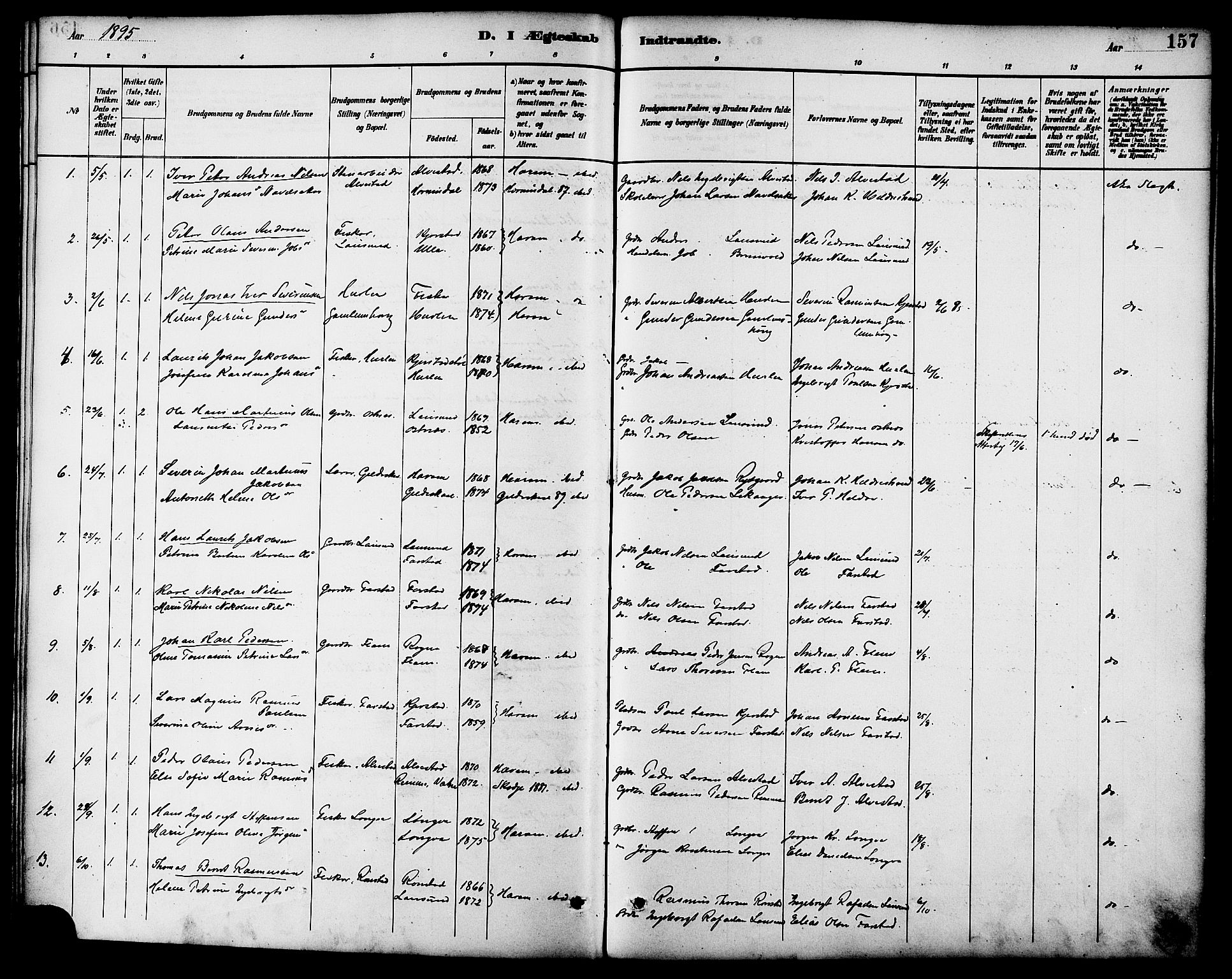 Ministerialprotokoller, klokkerbøker og fødselsregistre - Møre og Romsdal, AV/SAT-A-1454/536/L0501: Parish register (official) no. 536A10, 1884-1896, p. 157