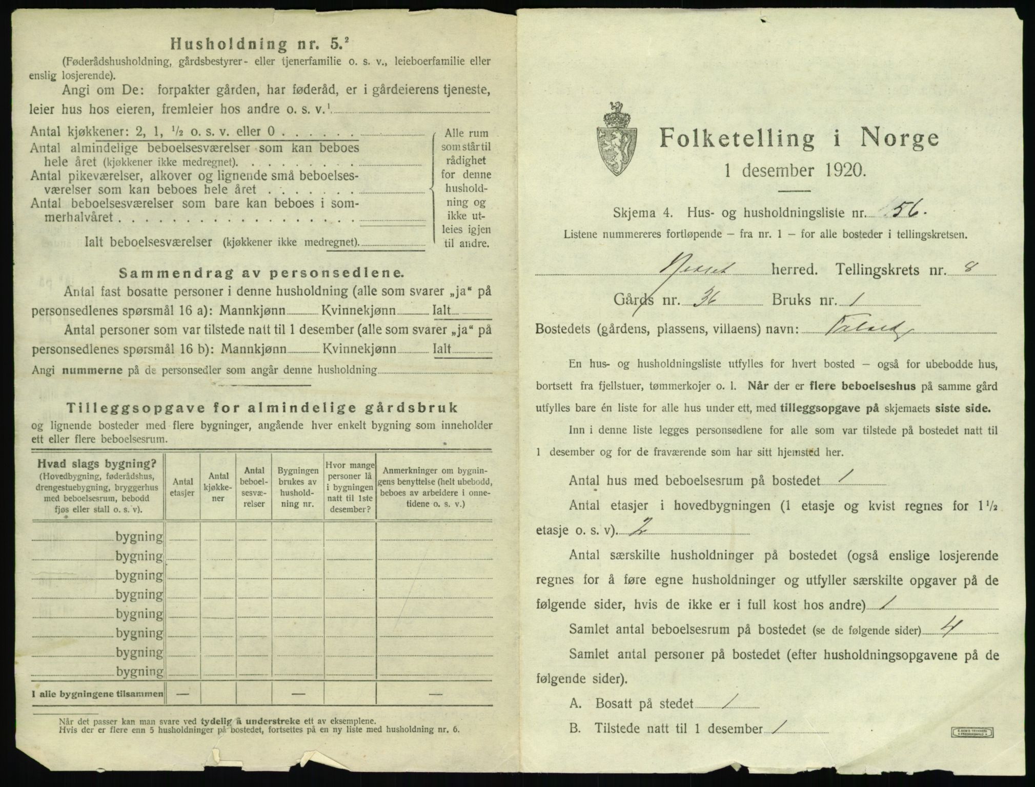 SAT, 1920 census for Nesset, 1920, p. 660