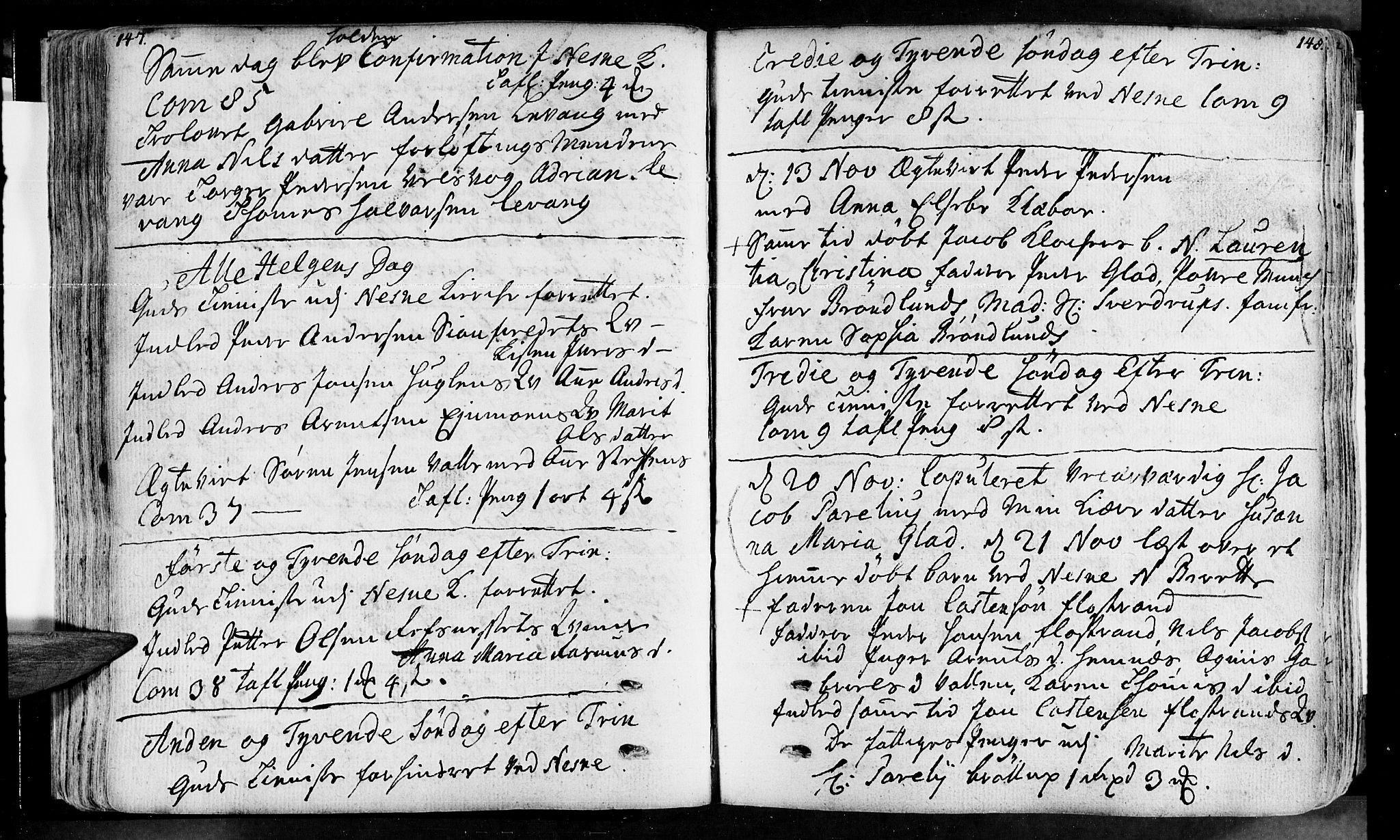 Ministerialprotokoller, klokkerbøker og fødselsregistre - Nordland, SAT/A-1459/838/L0543: Parish register (official) no. 838A02, 1738-1769, p. 147-148
