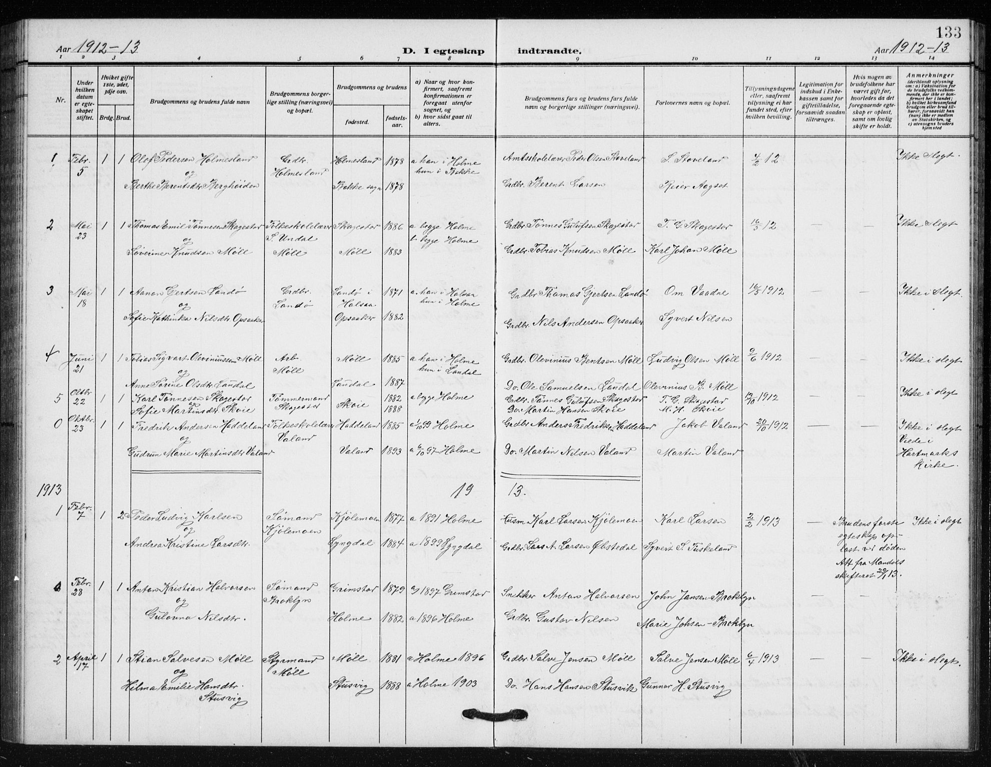 Holum sokneprestkontor, SAK/1111-0022/F/Fb/Fba/L0006: Parish register (copy) no. B 6, 1910-1936, p. 133