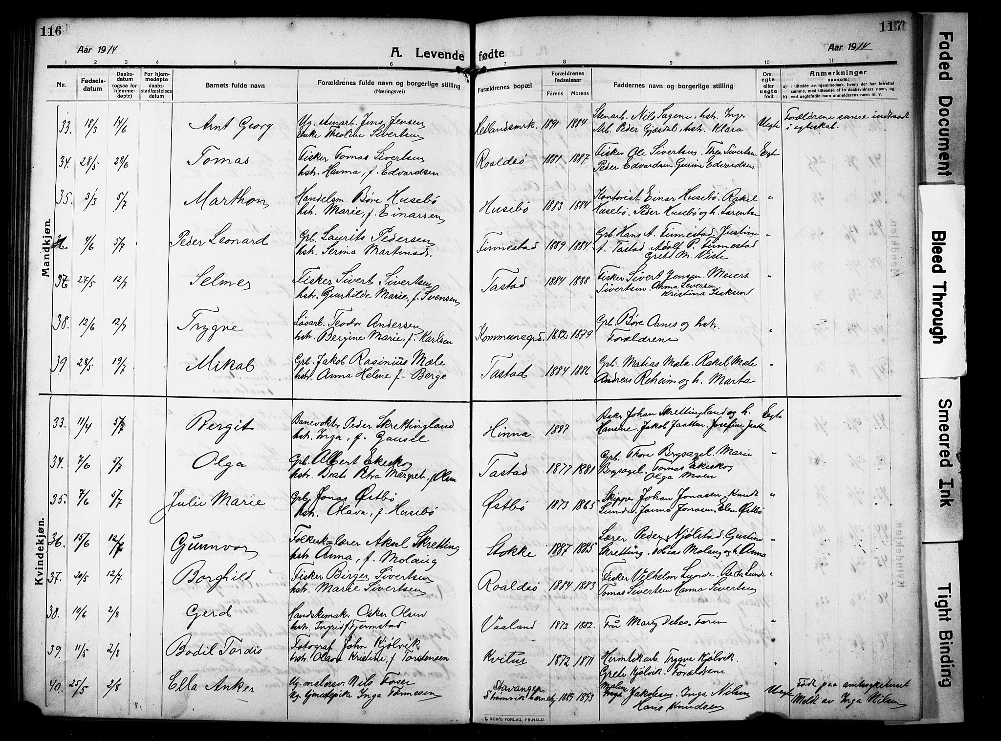 Hetland sokneprestkontor, AV/SAST-A-101826/30/30BB/L0008: Parish register (copy) no. B 8, 1910-1921, p. 116-117