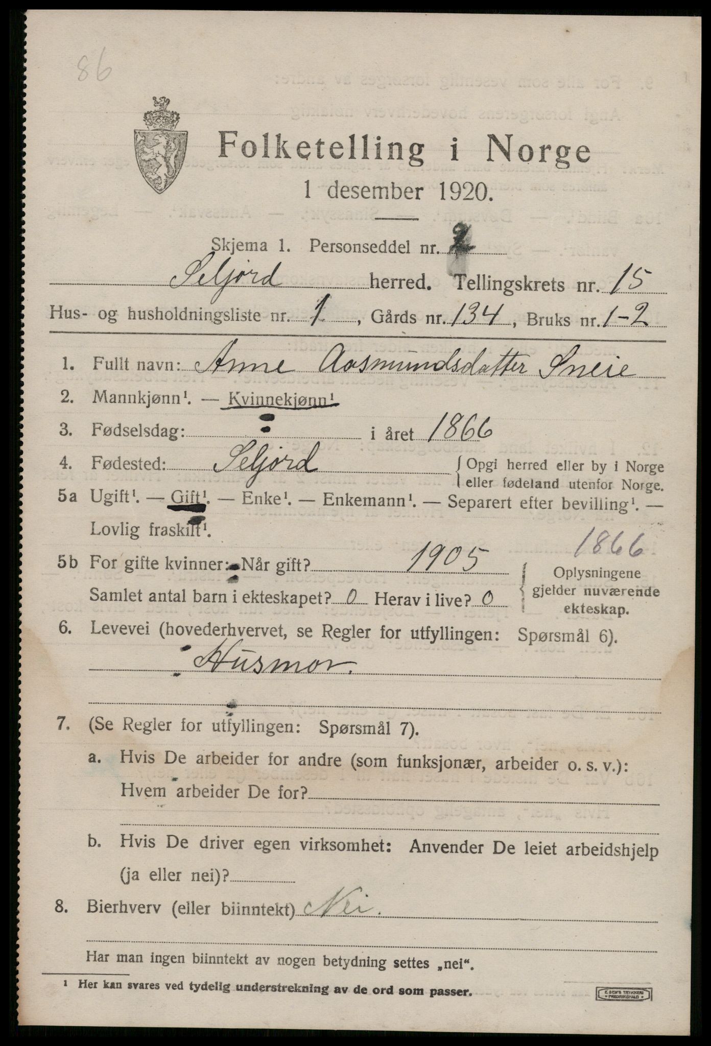 SAKO, 1920 census for Seljord, 1920, p. 6432