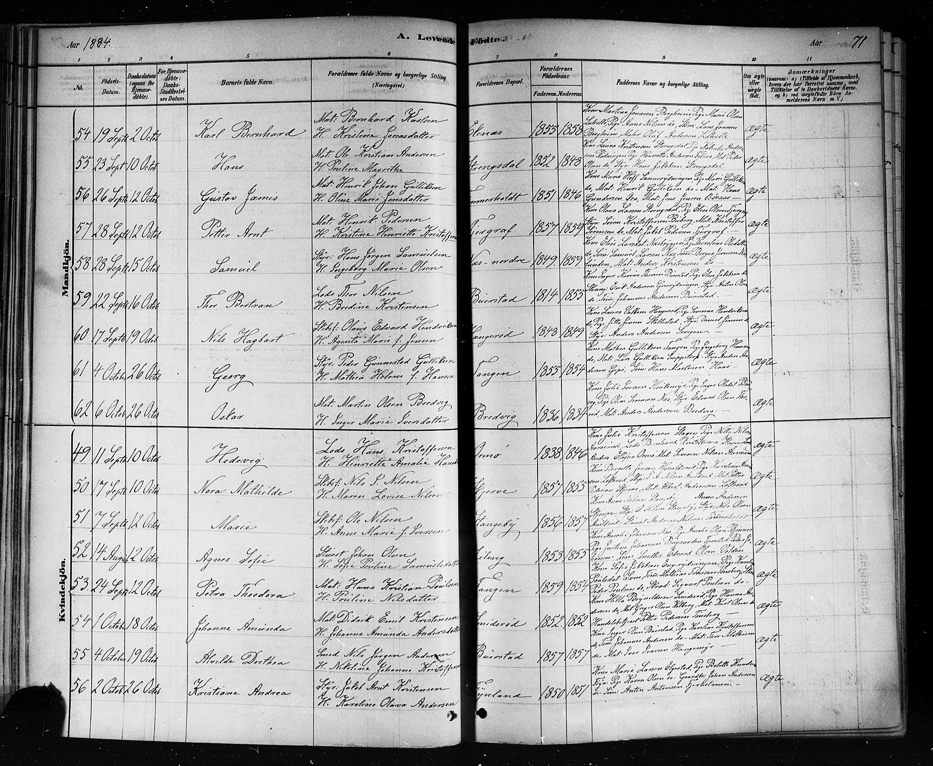 Nøtterøy kirkebøker, AV/SAKO-A-354/F/Fa/L0008: Parish register (official) no. I 8, 1878-1893, p. 71