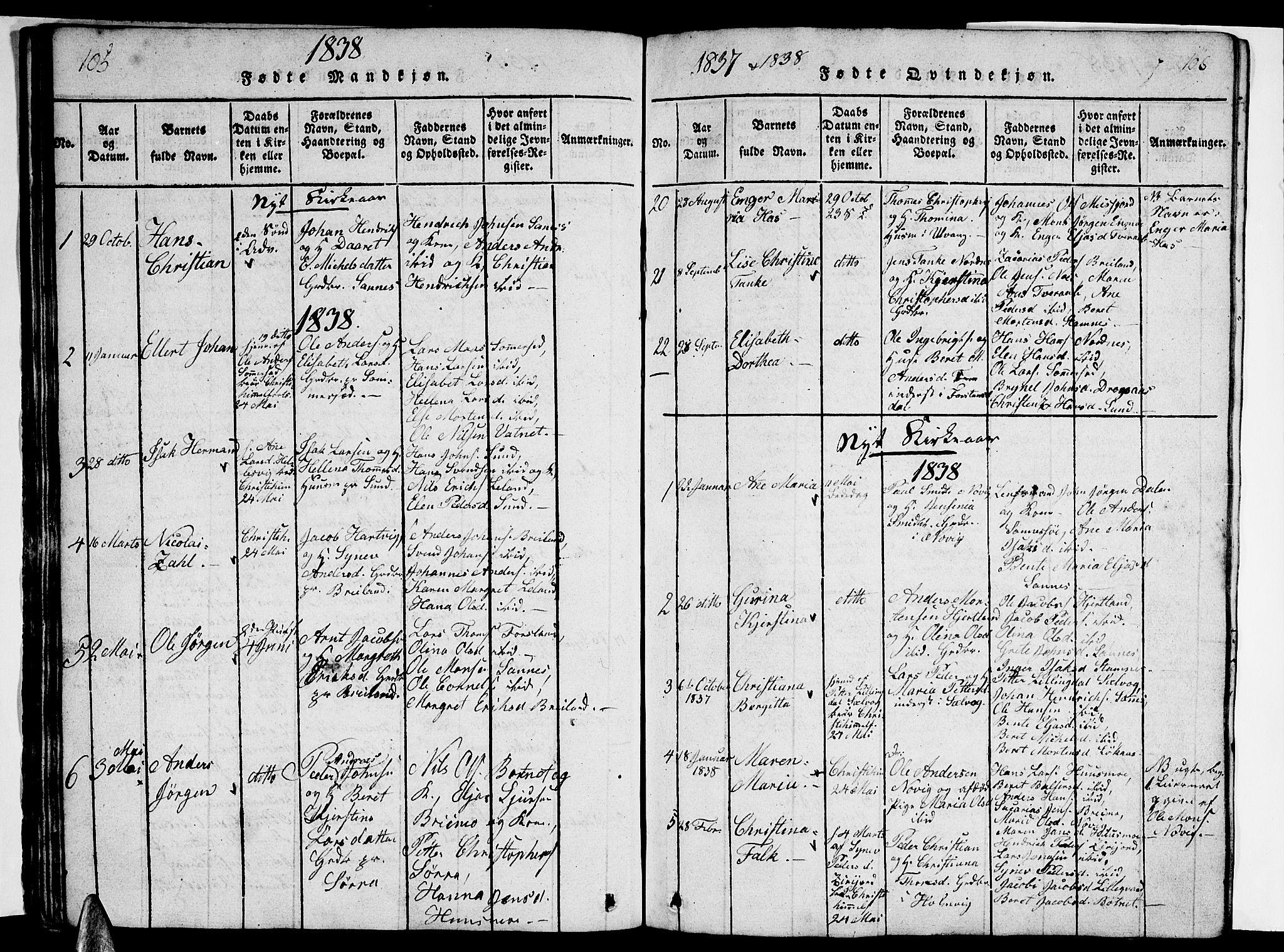 Ministerialprotokoller, klokkerbøker og fødselsregistre - Nordland, AV/SAT-A-1459/831/L0474: Parish register (copy) no. 831C01, 1820-1850, p. 105-106