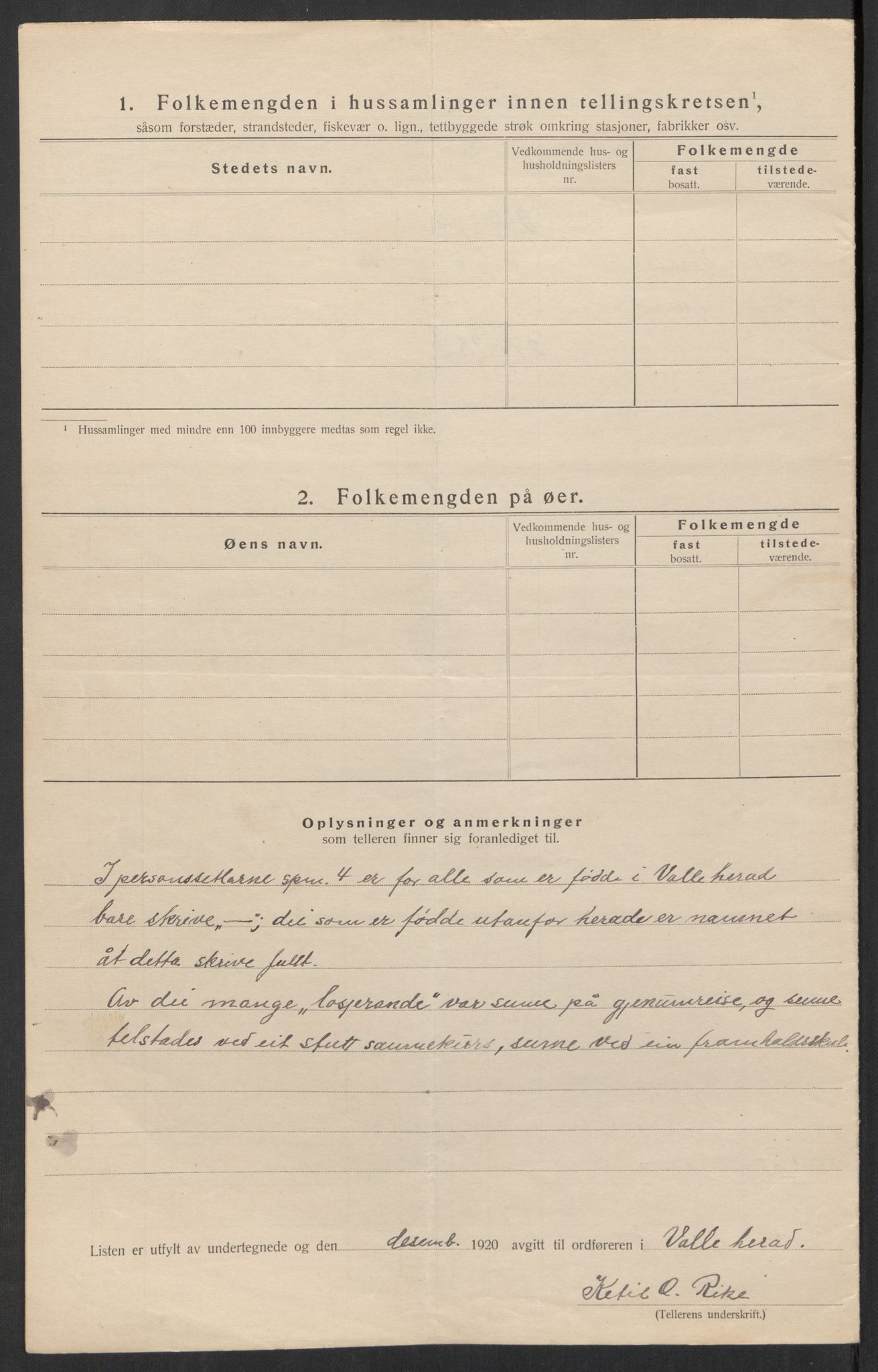 SAK, 1920 census for Valle, 1920, p. 14