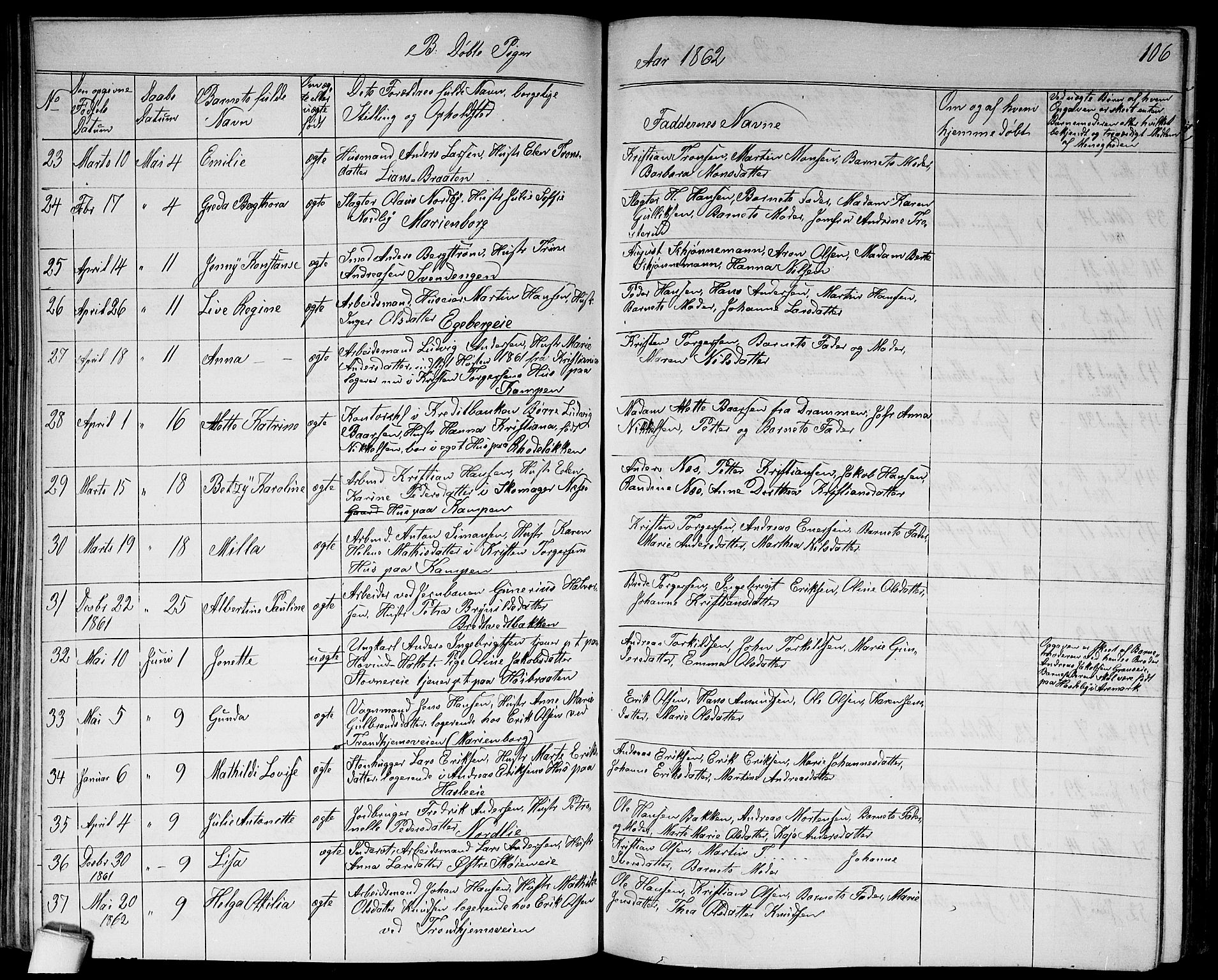 Østre Aker prestekontor Kirkebøker, AV/SAO-A-10840/G/Ga/L0002: Parish register (copy) no. I 2, 1861-1867, p. 106