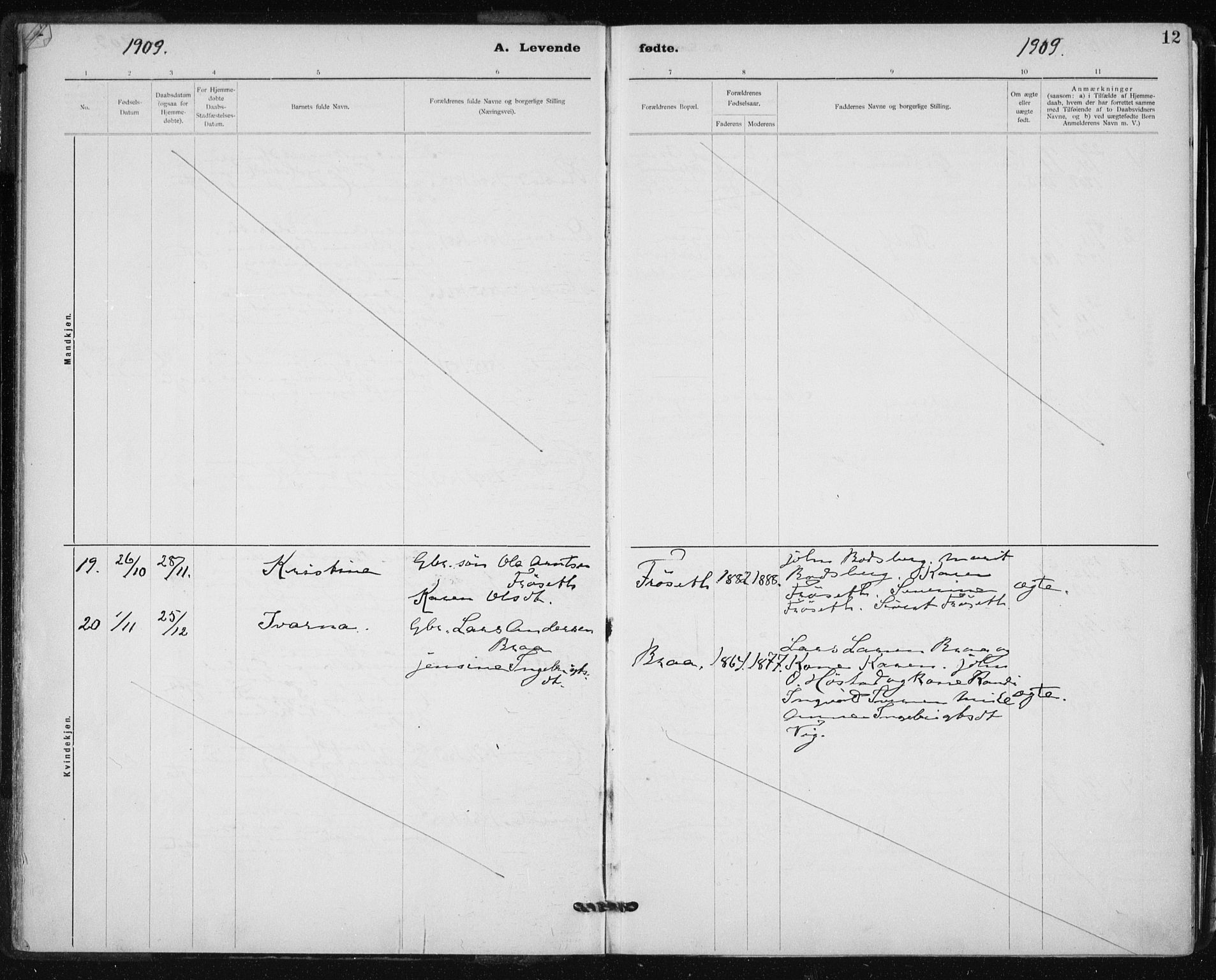Ministerialprotokoller, klokkerbøker og fødselsregistre - Sør-Trøndelag, SAT/A-1456/612/L0381: Parish register (official) no. 612A13, 1907-1923, p. 12