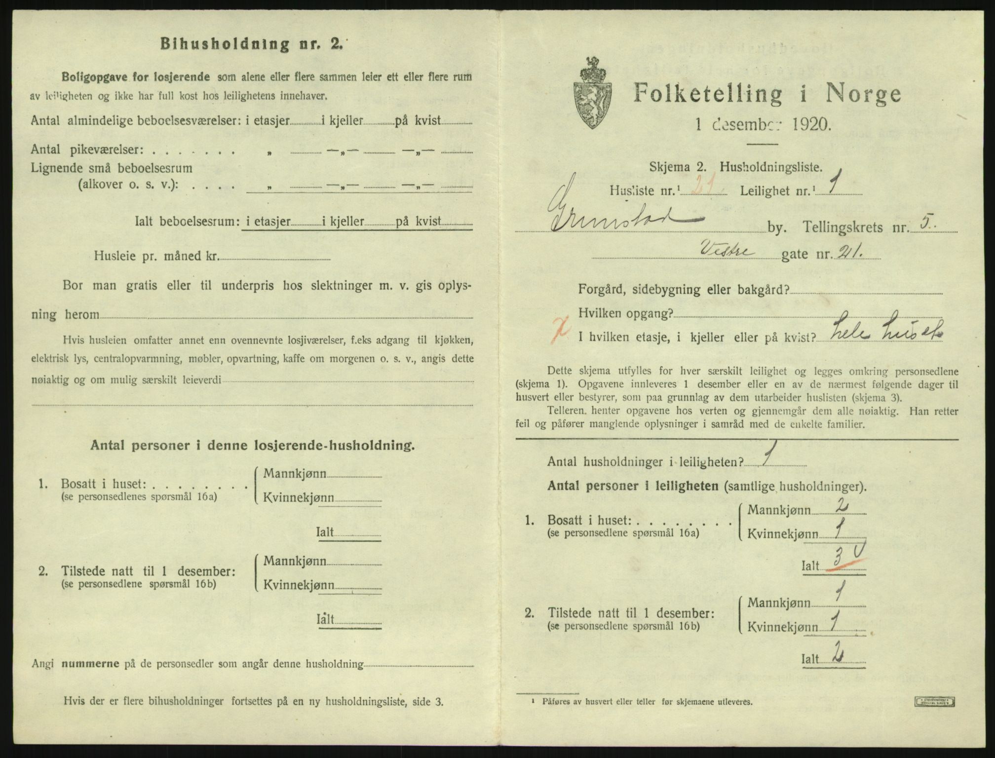 SAK, 1920 census for Grimstad, 1920, p. 2141