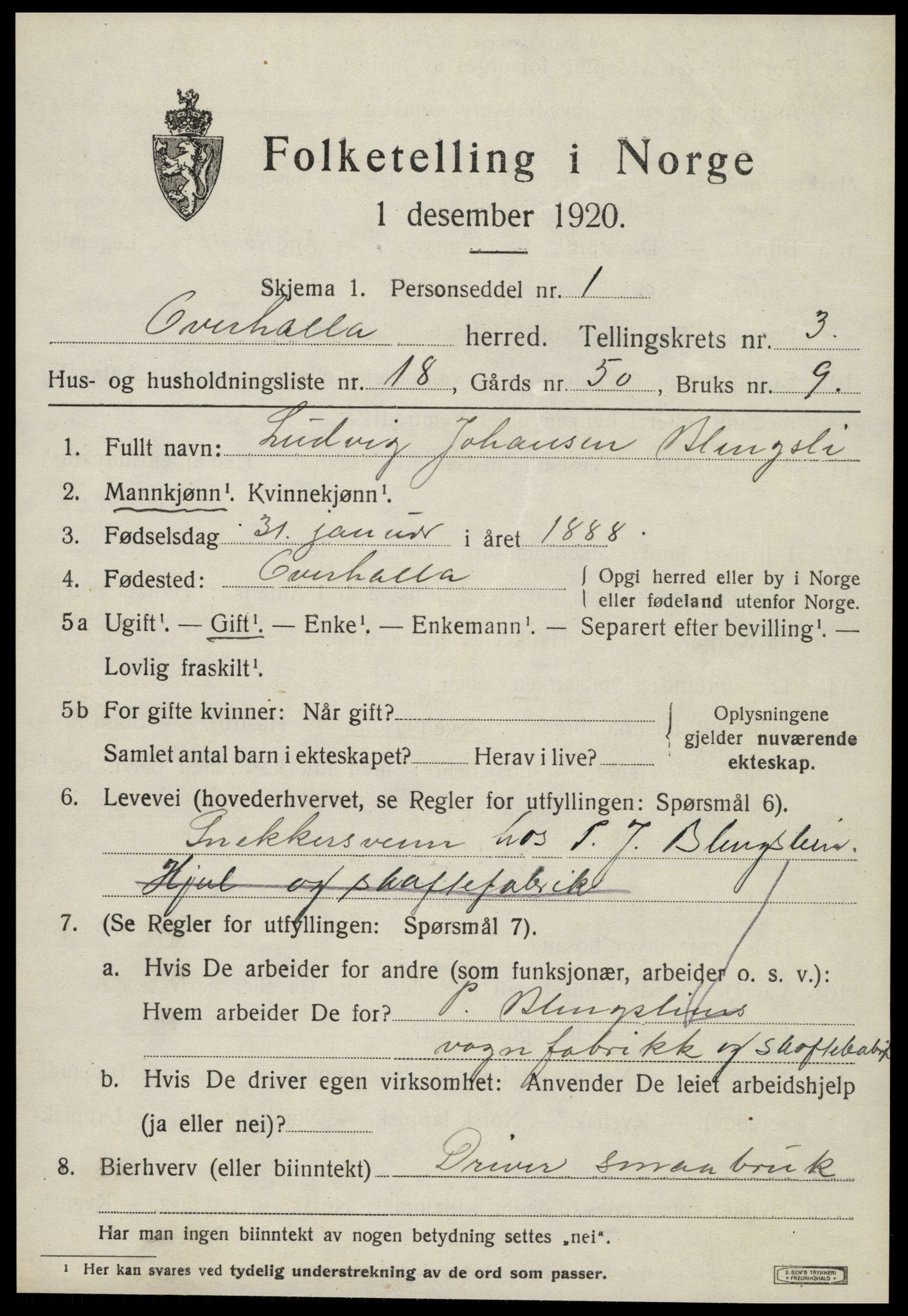 SAT, 1920 census for Overhalla, 1920, p. 2248