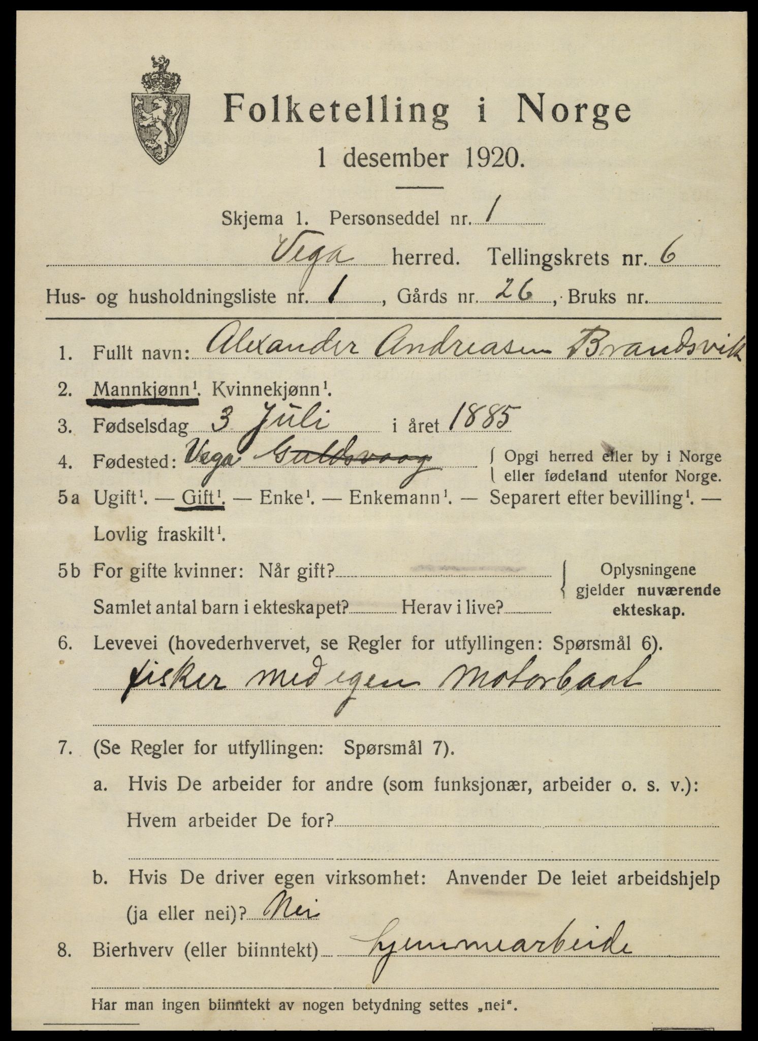 SAT, 1920 census for Vega, 1920, p. 2959