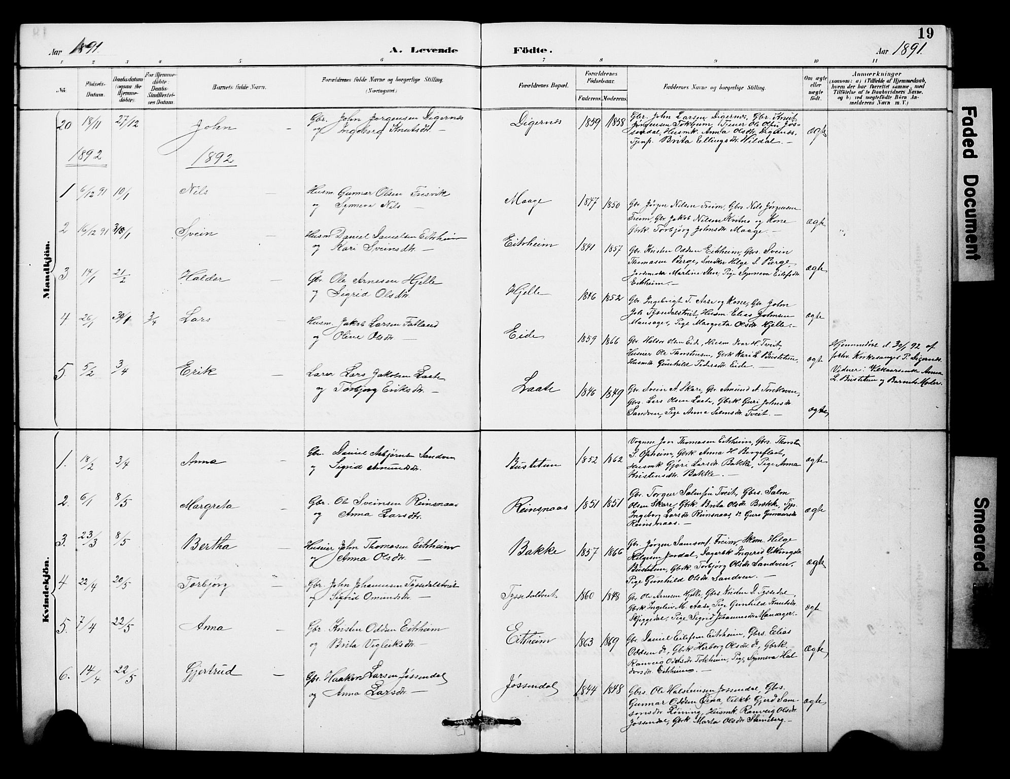 Odda Sokneprestembete, SAB/A-77201/H/Hab: Parish register (copy) no. A 7, 1887-1912, p. 19