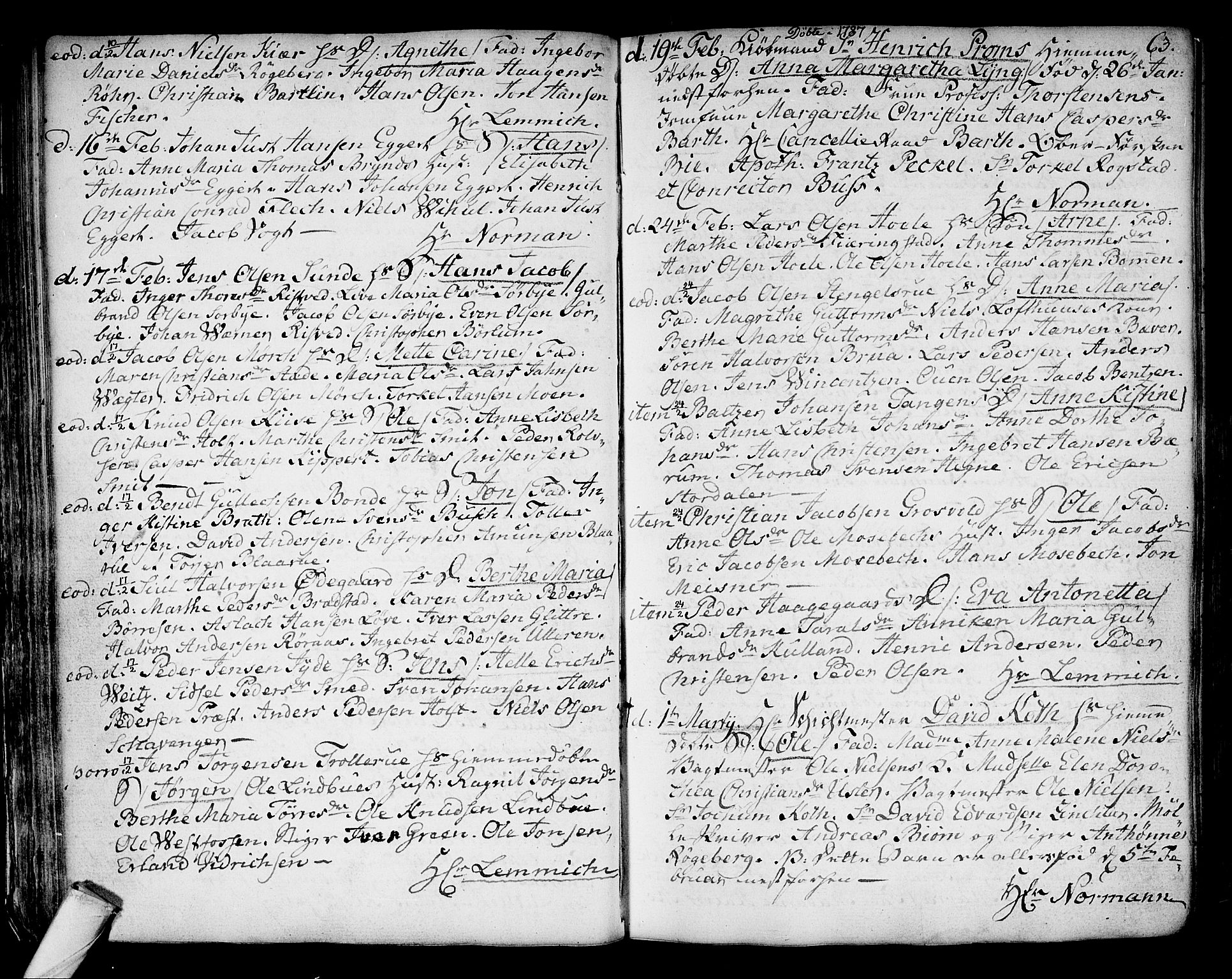 Kongsberg kirkebøker, SAKO/A-22/F/Fa/L0006: Parish register (official) no. I 6, 1783-1797, p. 63