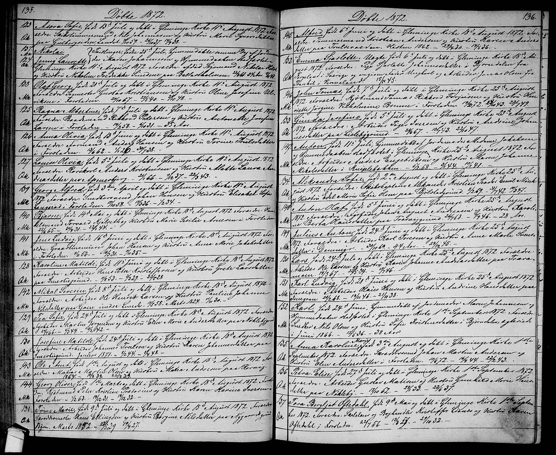 Glemmen prestekontor Kirkebøker, SAO/A-10908/G/Ga/L0004: Parish register (copy) no. 4, 1867-1875, p. 135-136