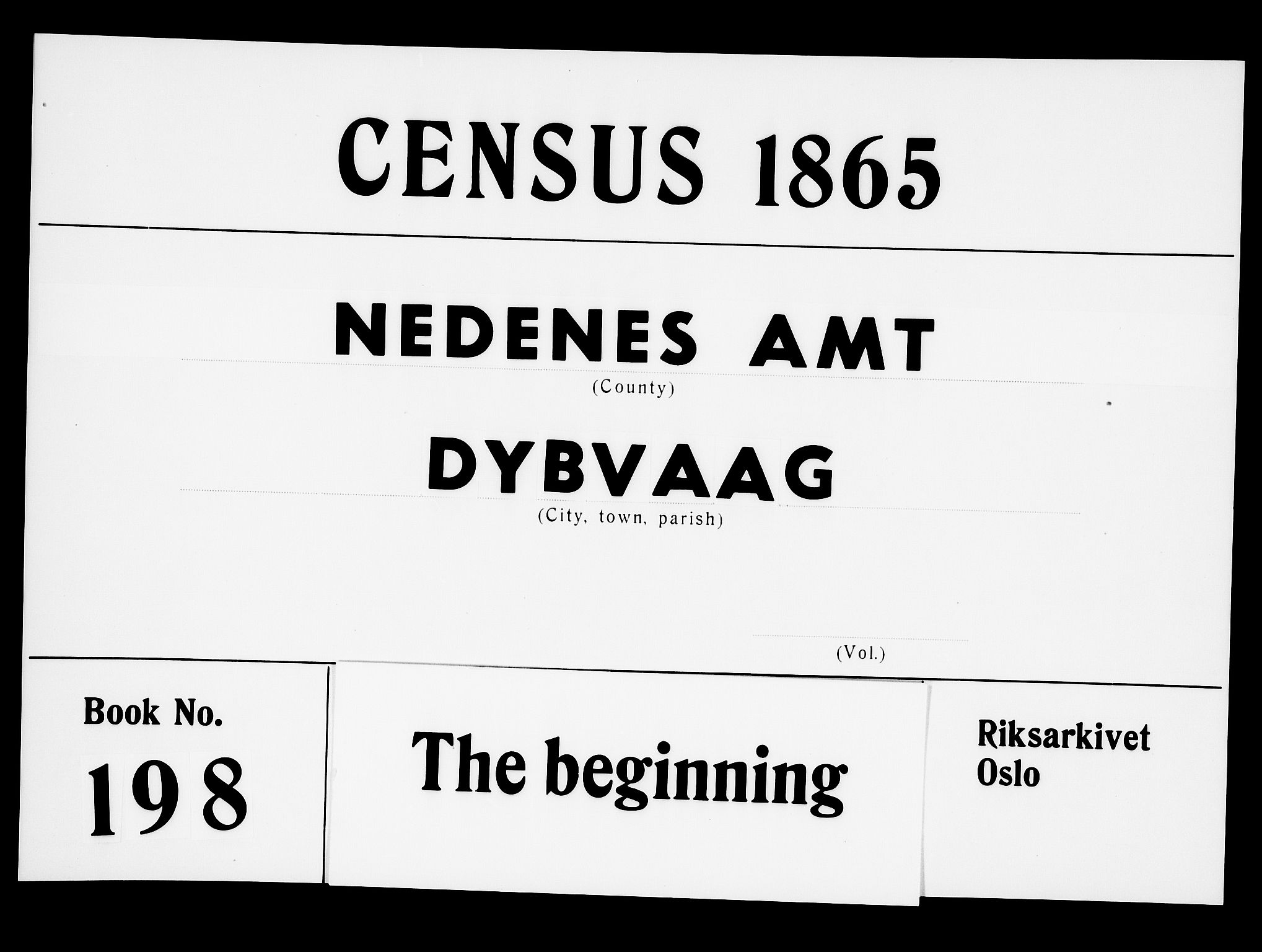 RA, 1865 census for Dypvåg, 1865, p. 1
