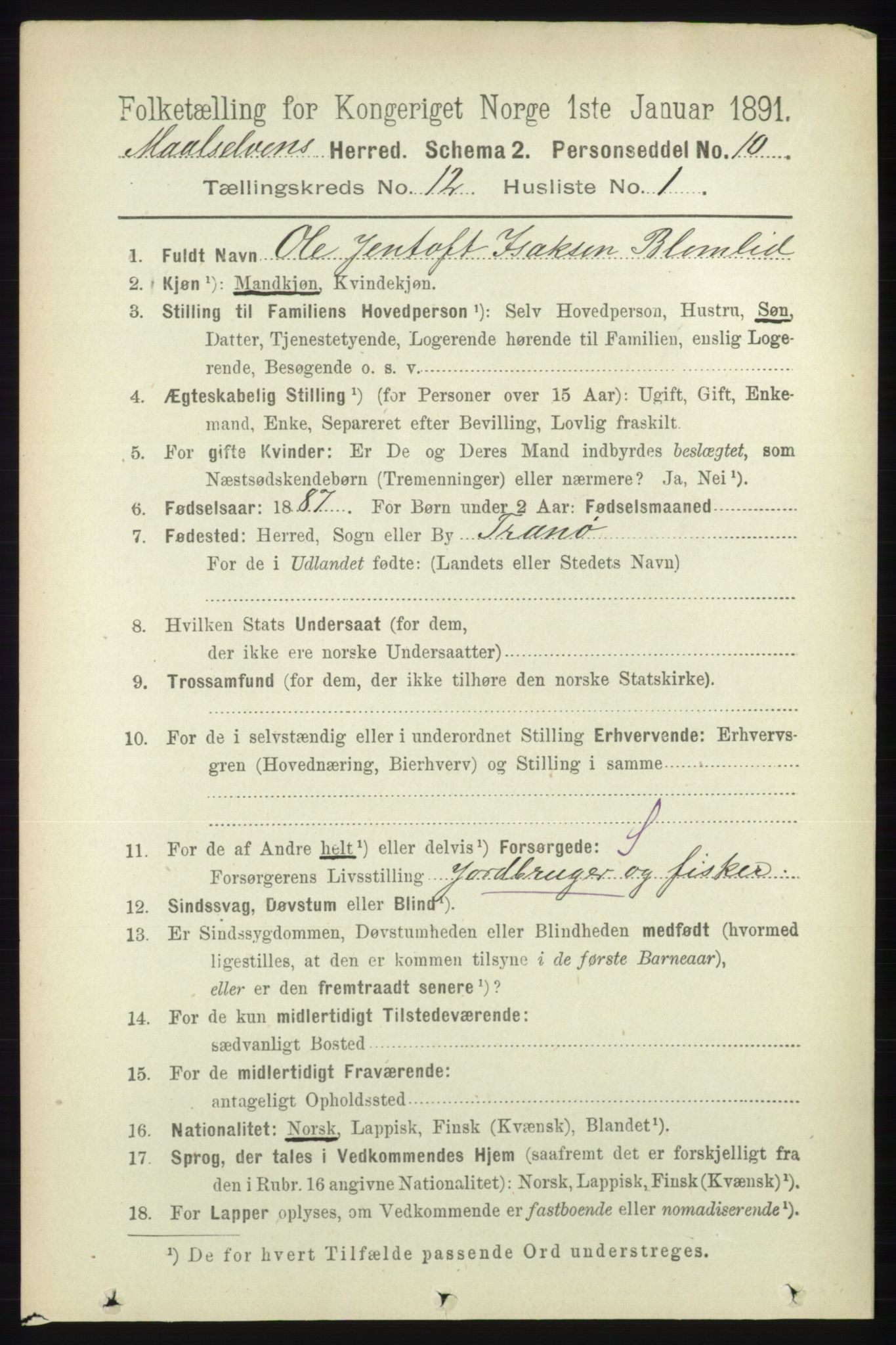 RA, 1891 census for 1924 Målselv, 1891, p. 3798