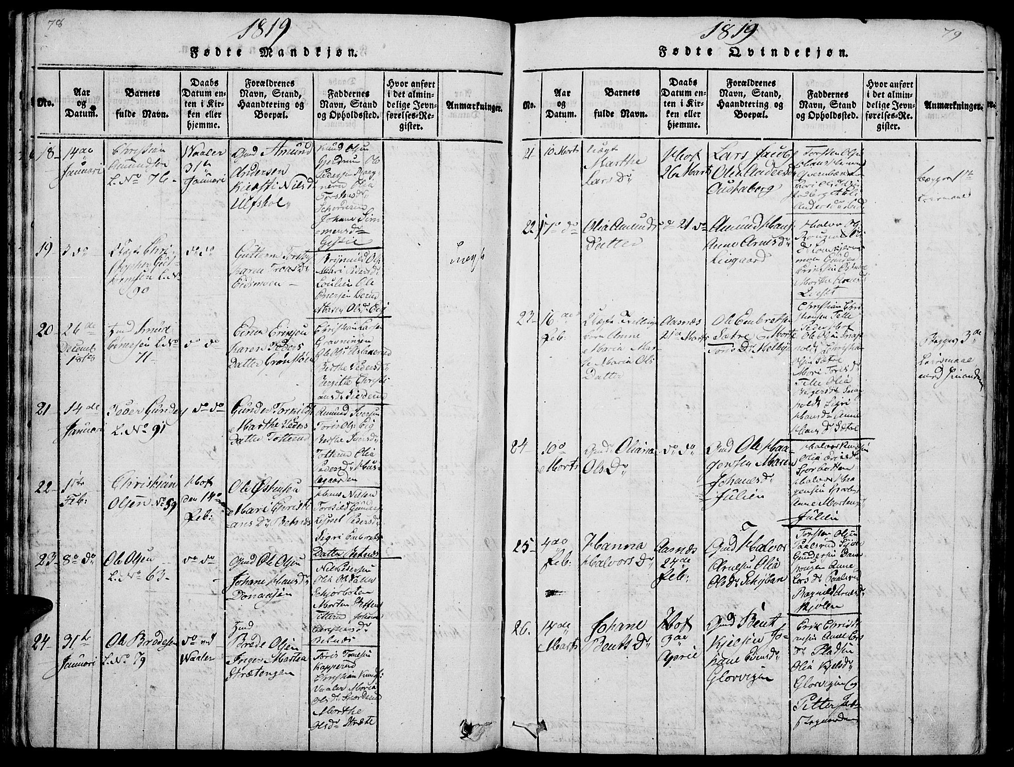 Hof prestekontor, AV/SAH-PREST-038/H/Ha/Haa/L0005: Parish register (official) no. 5, 1816-1822, p. 78-79