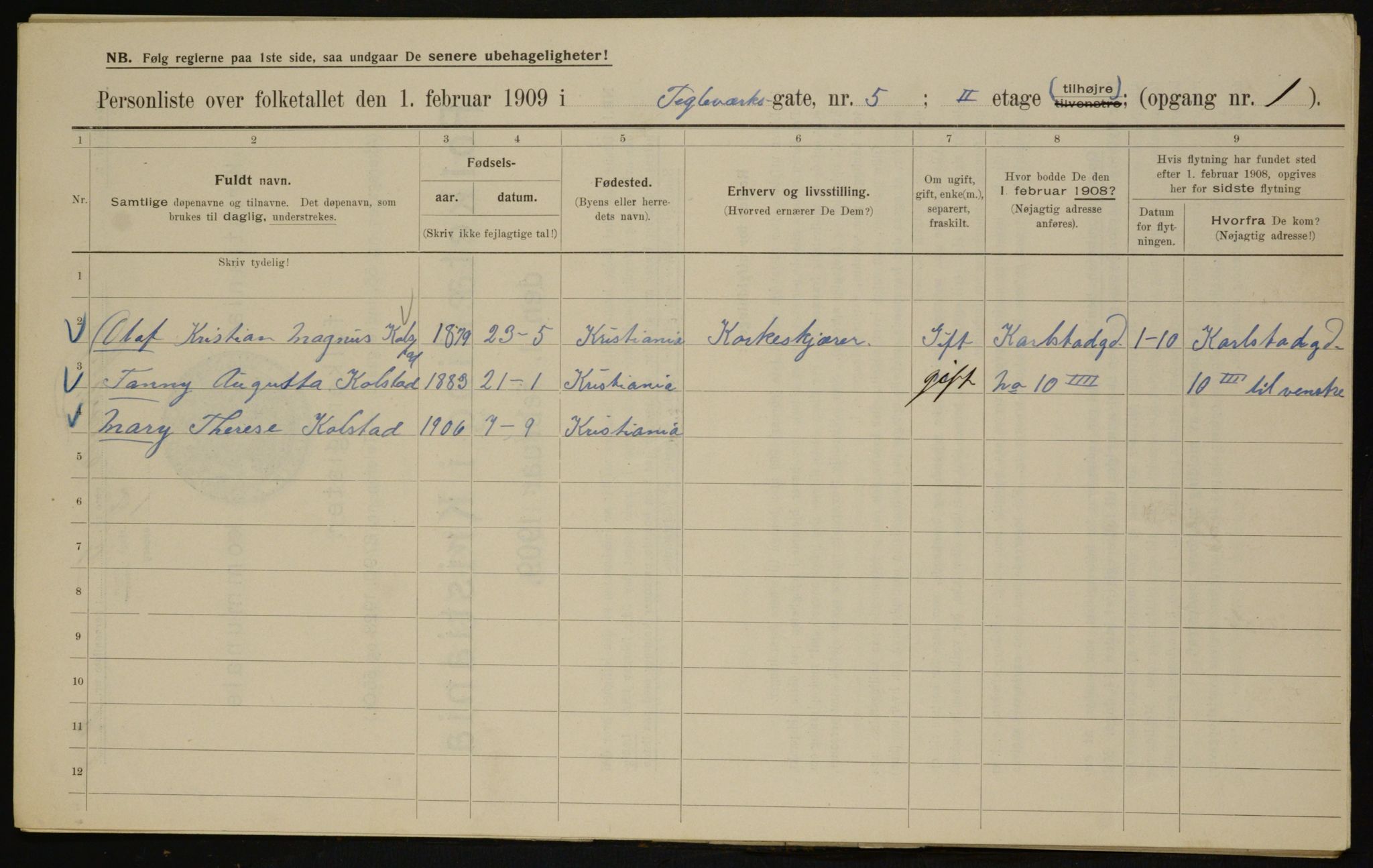 OBA, Municipal Census 1909 for Kristiania, 1909, p. 97294