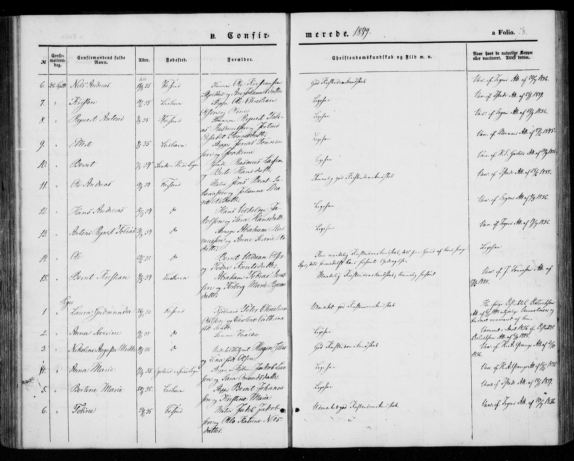 Farsund sokneprestkontor, AV/SAK-1111-0009/F/Fa/L0004: Parish register (official) no. A 4, 1847-1863, p. 78