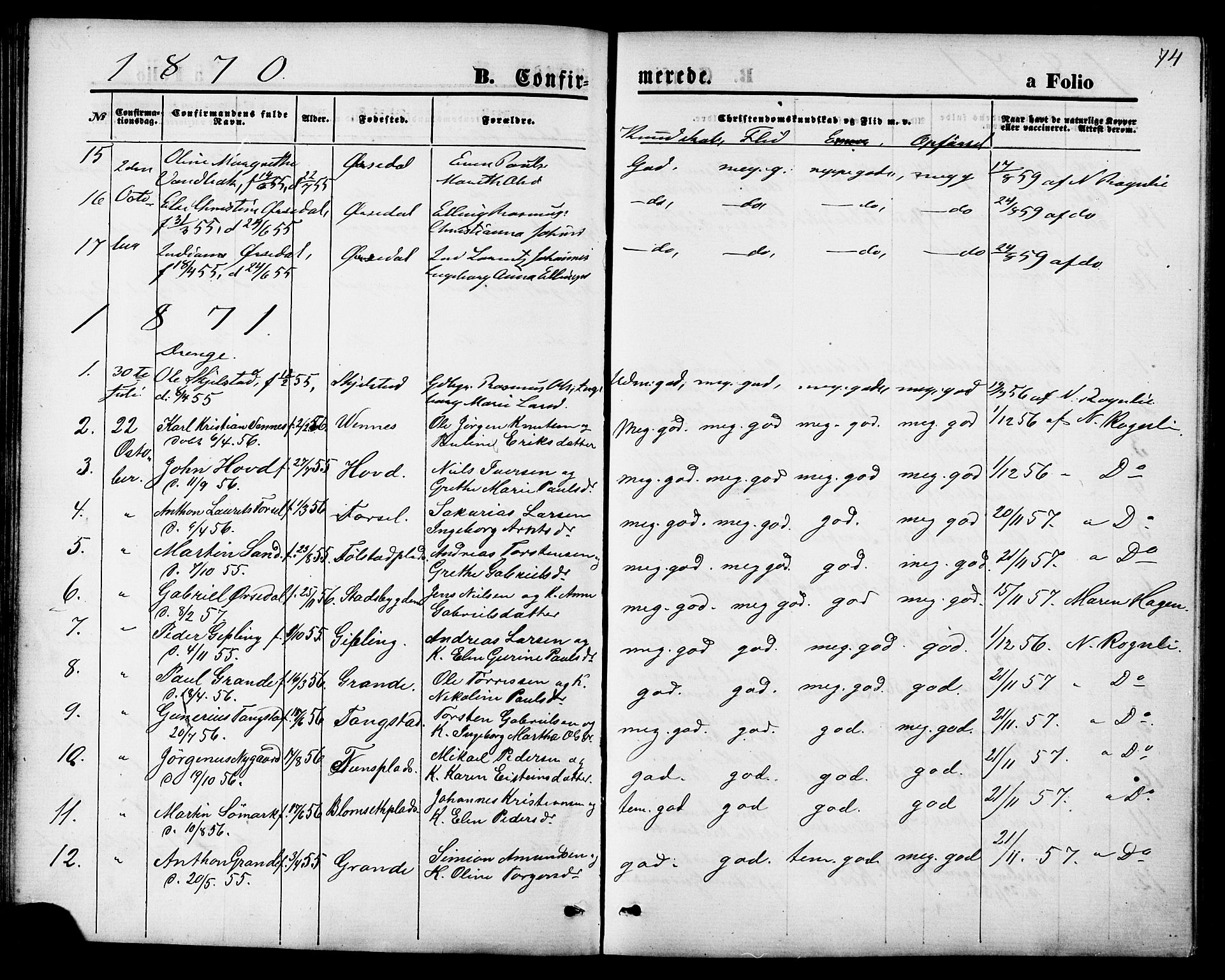 Ministerialprotokoller, klokkerbøker og fødselsregistre - Nord-Trøndelag, AV/SAT-A-1458/744/L0419: Parish register (official) no. 744A03, 1867-1881, p. 74