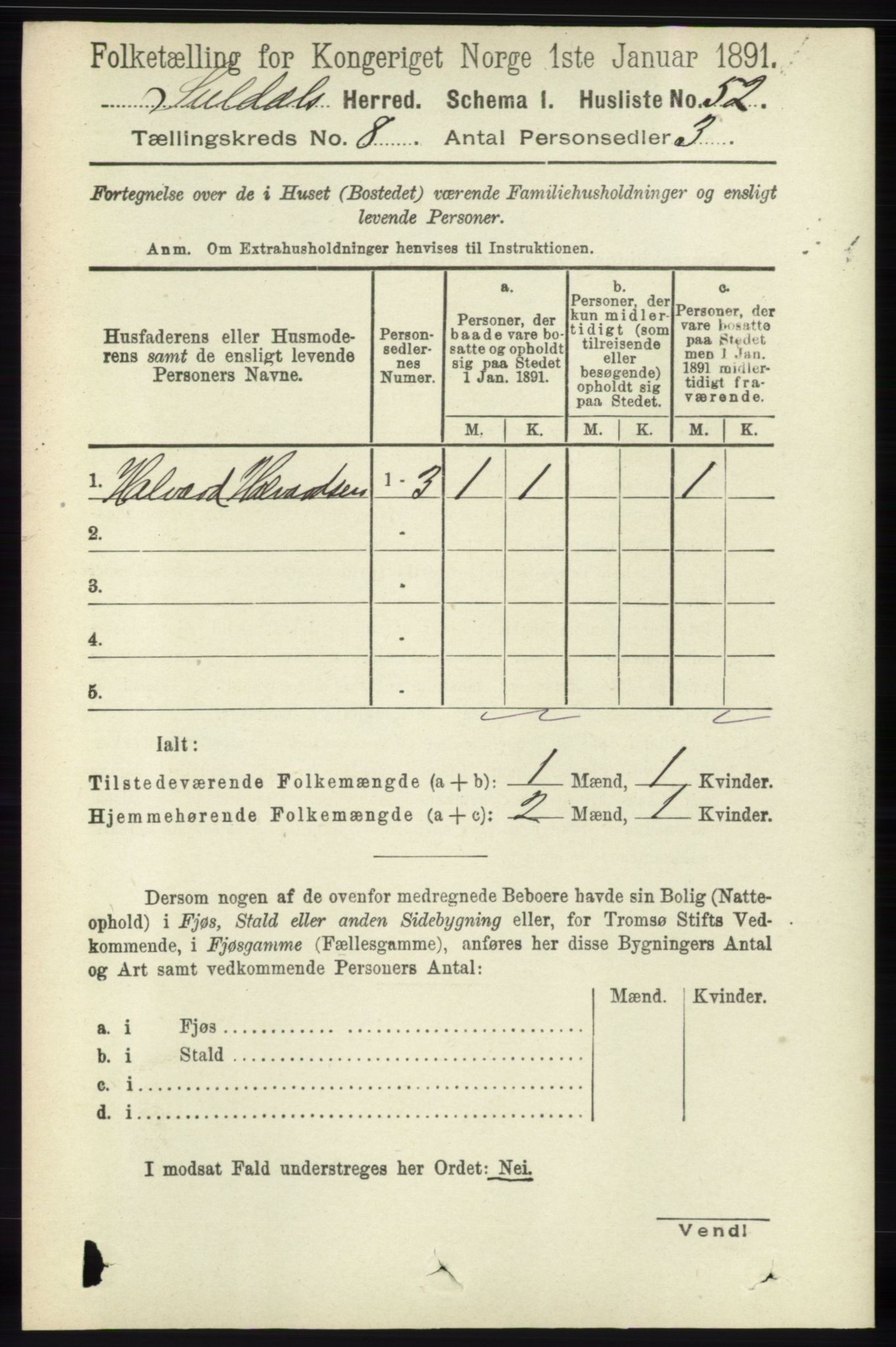 RA, 1891 census for 1134 Suldal, 1891, p. 2290