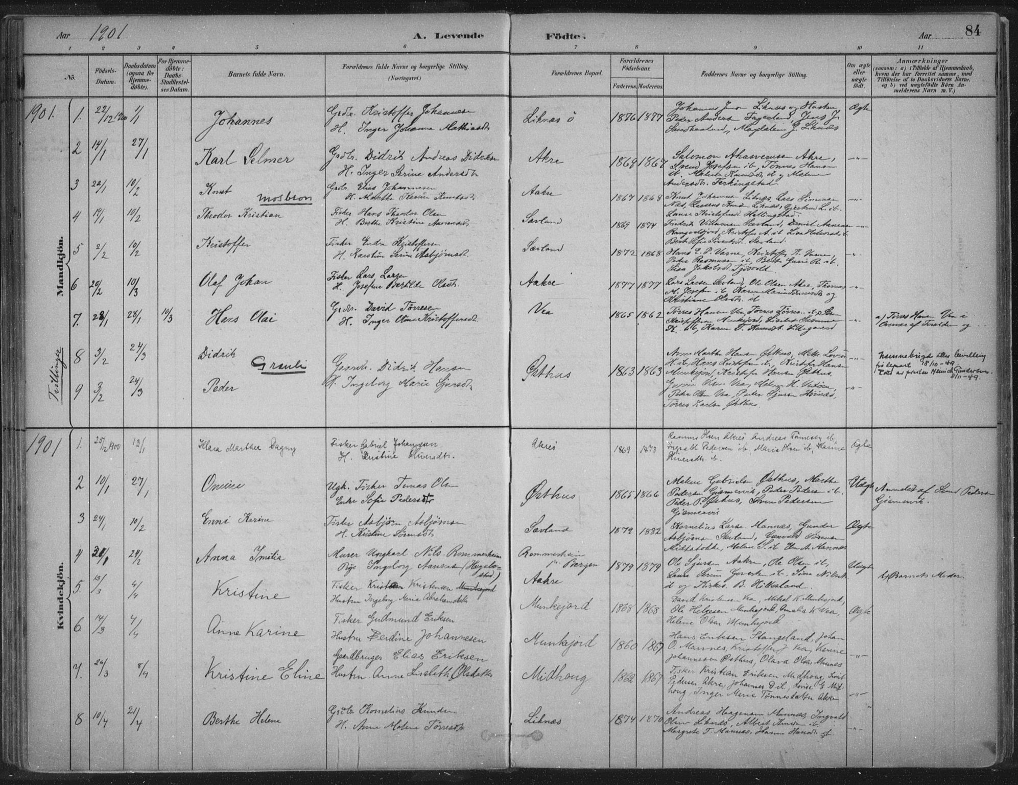 Kopervik sokneprestkontor, SAST/A-101850/H/Ha/Haa/L0004: Parish register (official) no. A 4, 1882-1905, p. 84