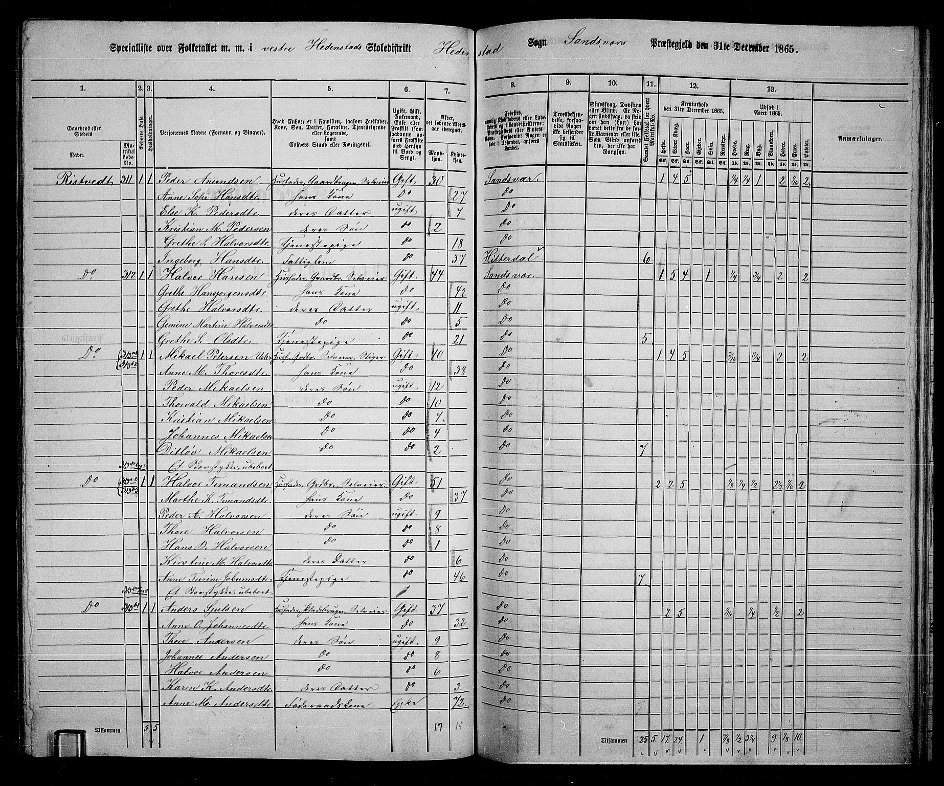 RA, 1865 census for Sandsvær, 1865, p. 120