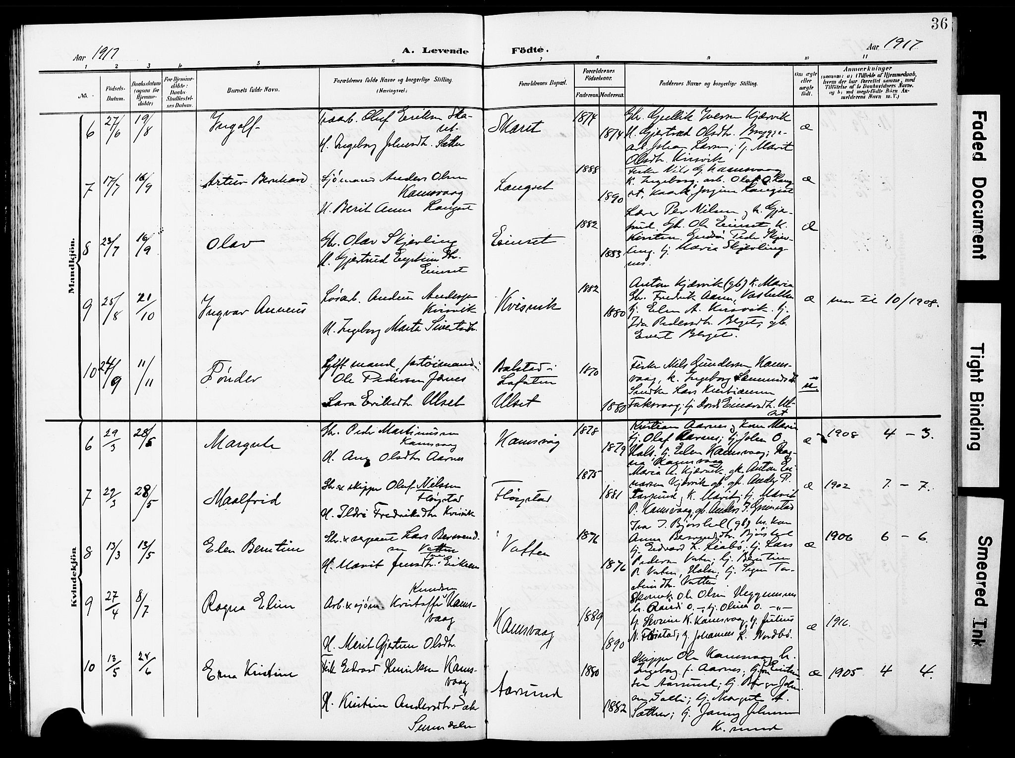 Ministerialprotokoller, klokkerbøker og fødselsregistre - Møre og Romsdal, AV/SAT-A-1454/587/L1001: Parish register (copy) no. 587C01, 1906-1927, p. 36