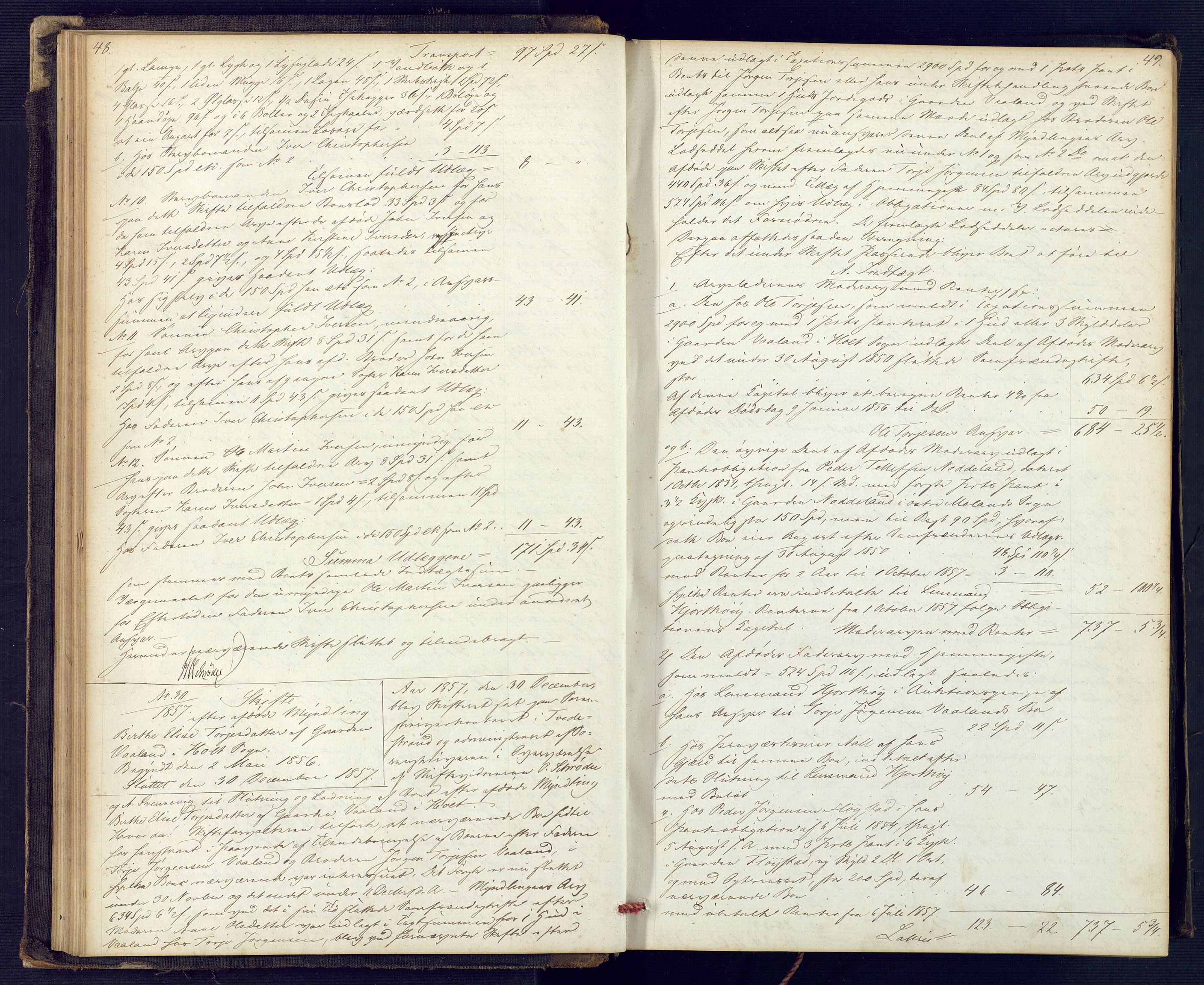 Holt sorenskriveri, SAK/1221-0002/H/Hc/L0029: Skifteutlodningsprotokoll nr. 4 med løst register, 1857-1862, p. 48-49