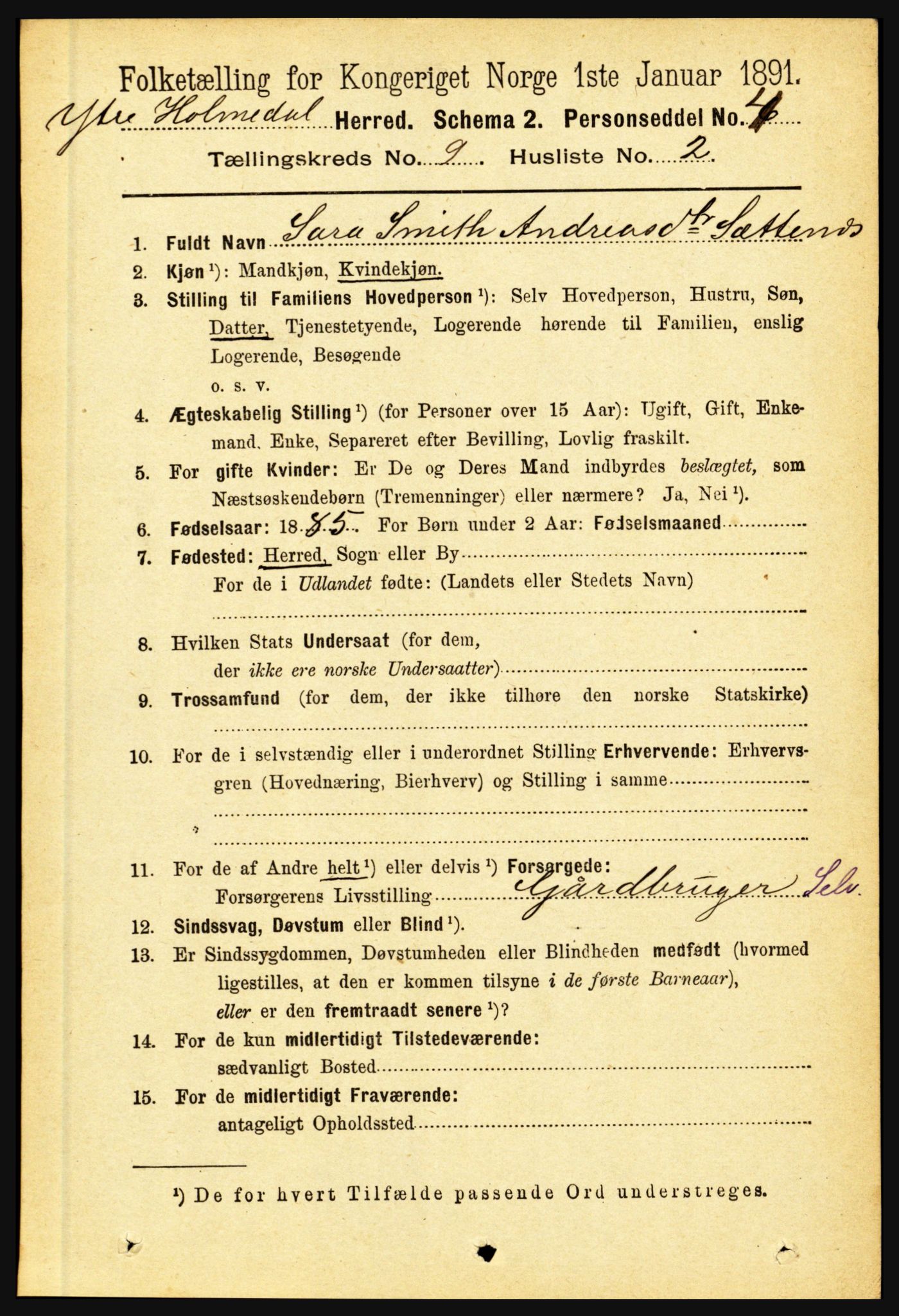 RA, 1891 census for 1429 Ytre Holmedal, 1891, p. 2049