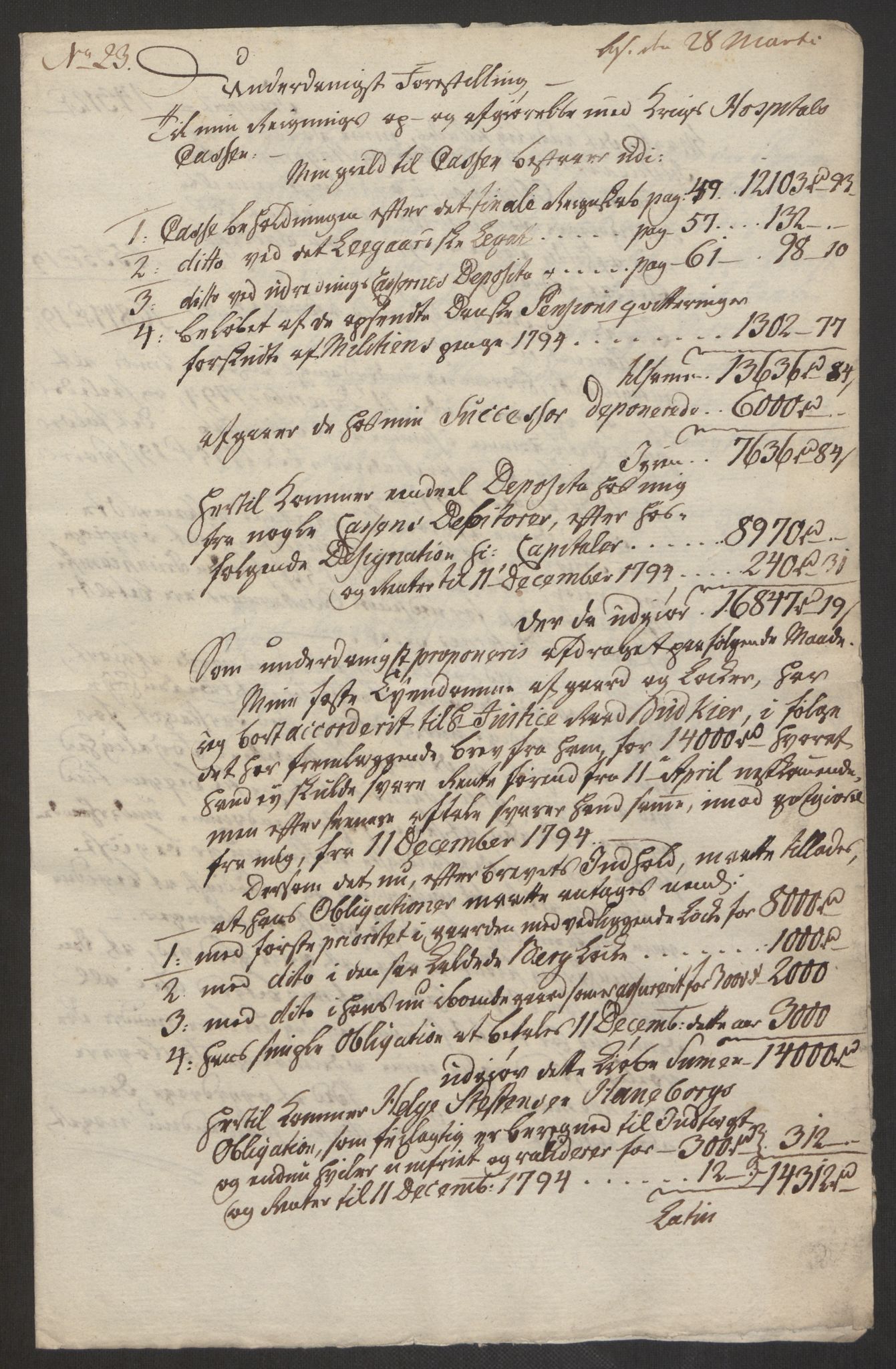Forsvaret, Den norske kvesthuskasse/krigshospitalkasse, AV/RA-RAFA-1887/F/Fa/L0017: Innkomne brev:, 1782-1807, p. 133