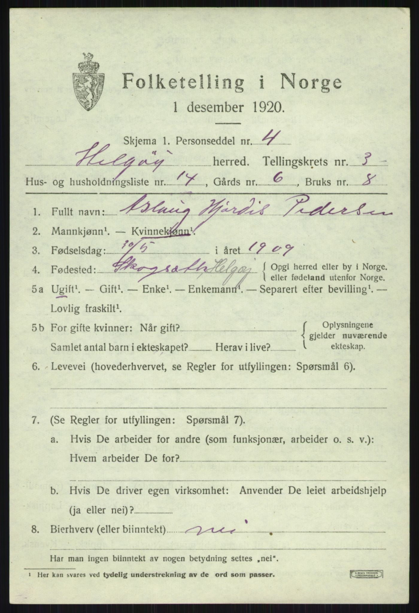 SATØ, 1920 census for Helgøy, 1920, p. 1569