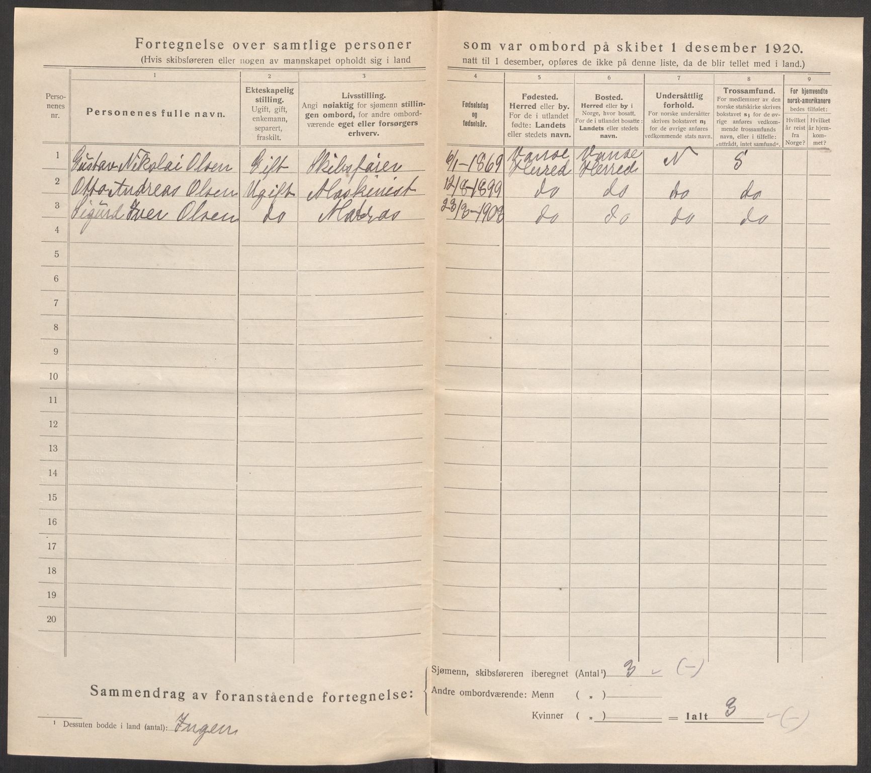 SAK, 1920 census for Farsund, 1920, p. 4158