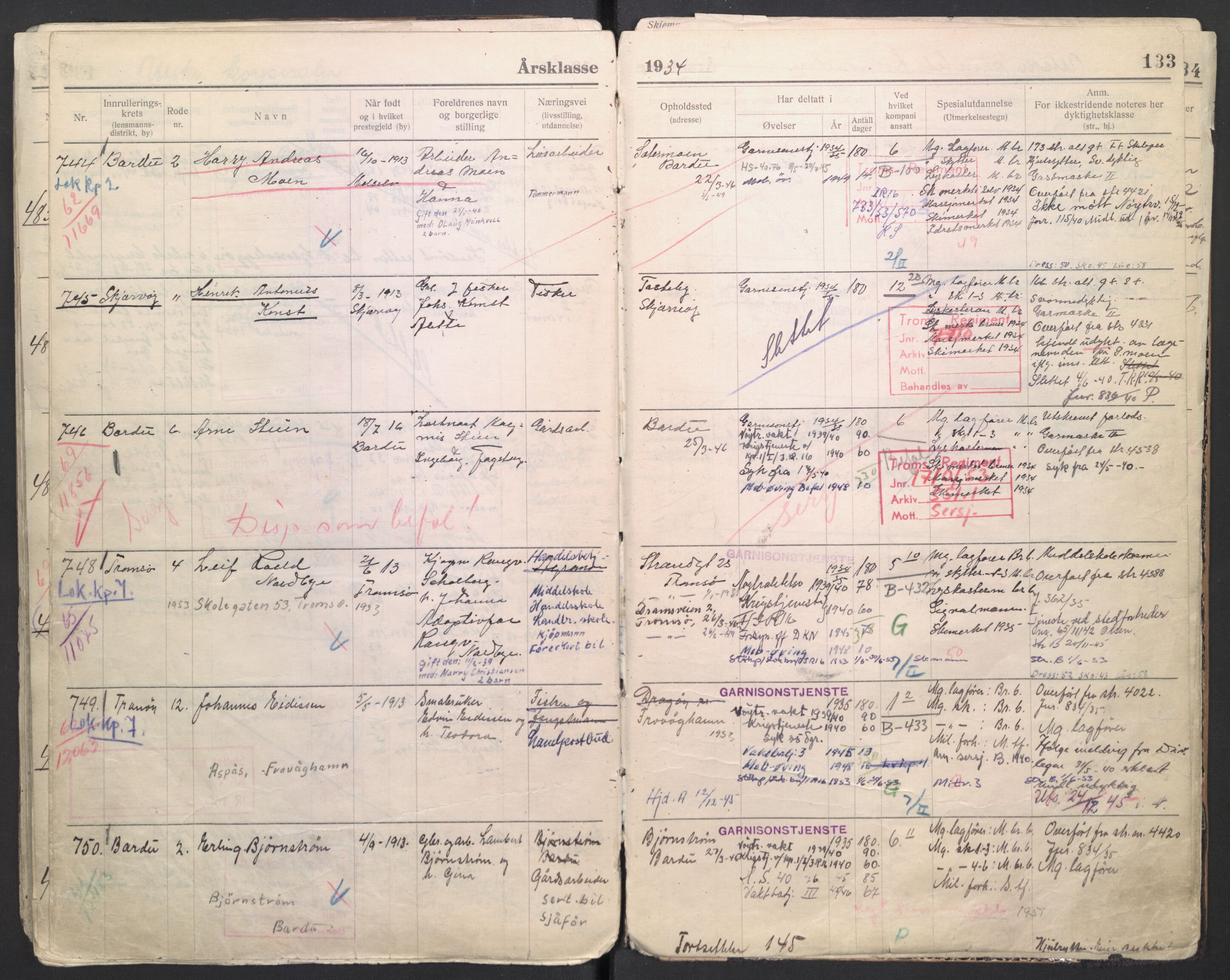 Forsvaret, Troms infanteriregiment nr. 16, AV/RA-RAFA-3146/P/Pa/L0006/0007: Ruller / Rulle for regimentets menige mannskaper, årsklasse 1934, 1934, p. 133