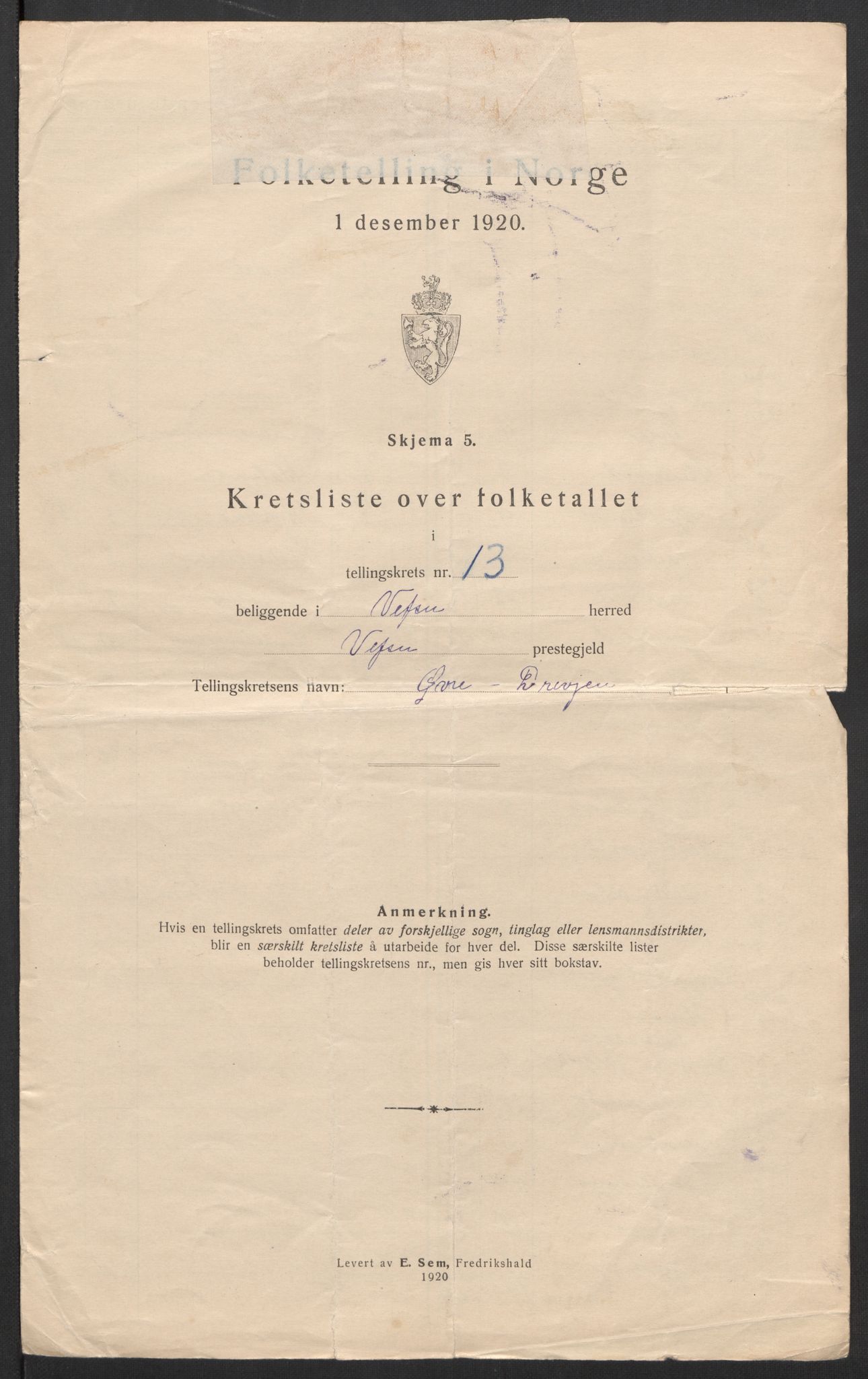 SAT, 1920 census for Vefsn, 1920, p. 48