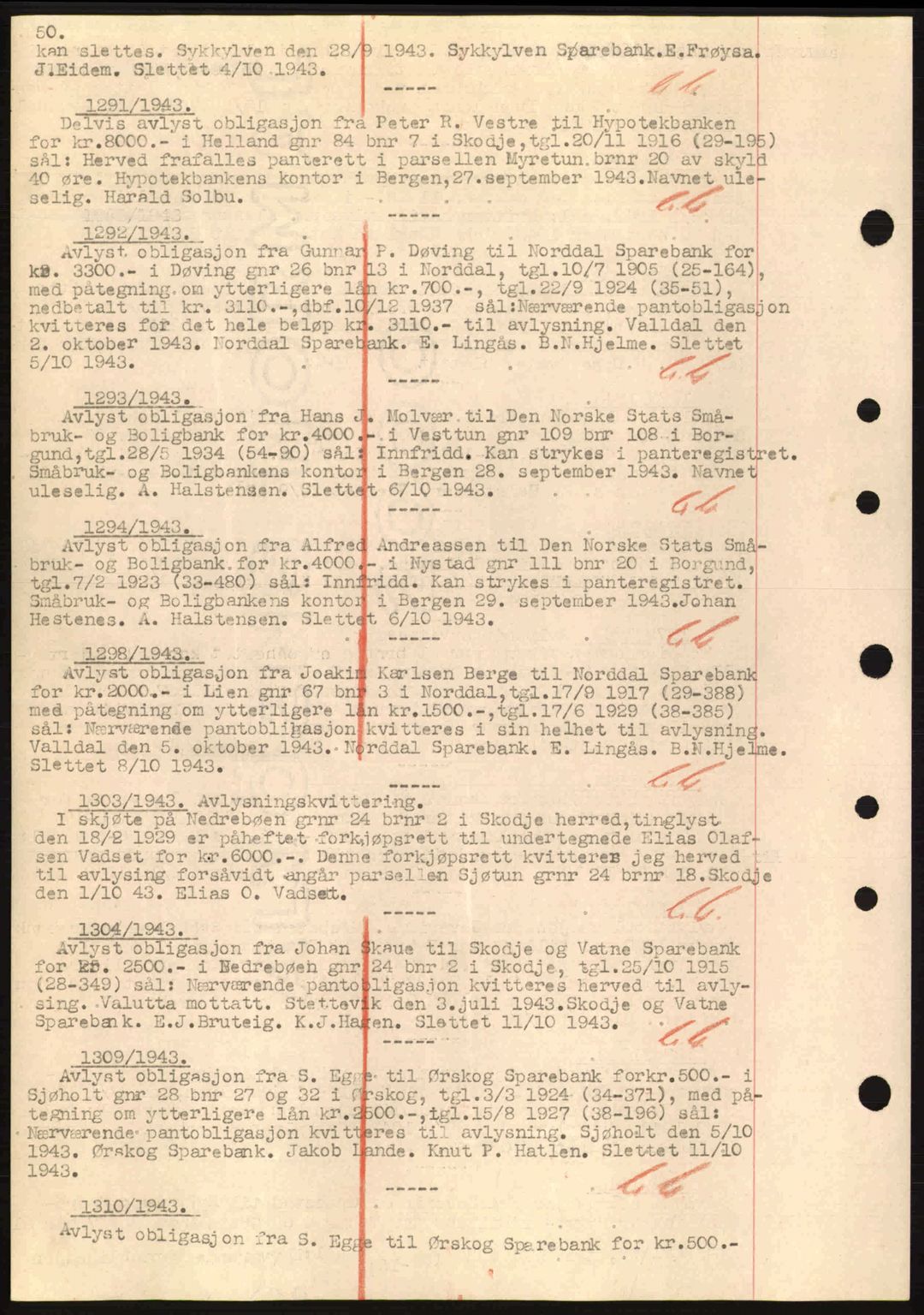 Nordre Sunnmøre sorenskriveri, SAT/A-0006/1/2/2C/2Ca: Mortgage book no. B1-6, 1938-1942, Diary no: : 1291/1943