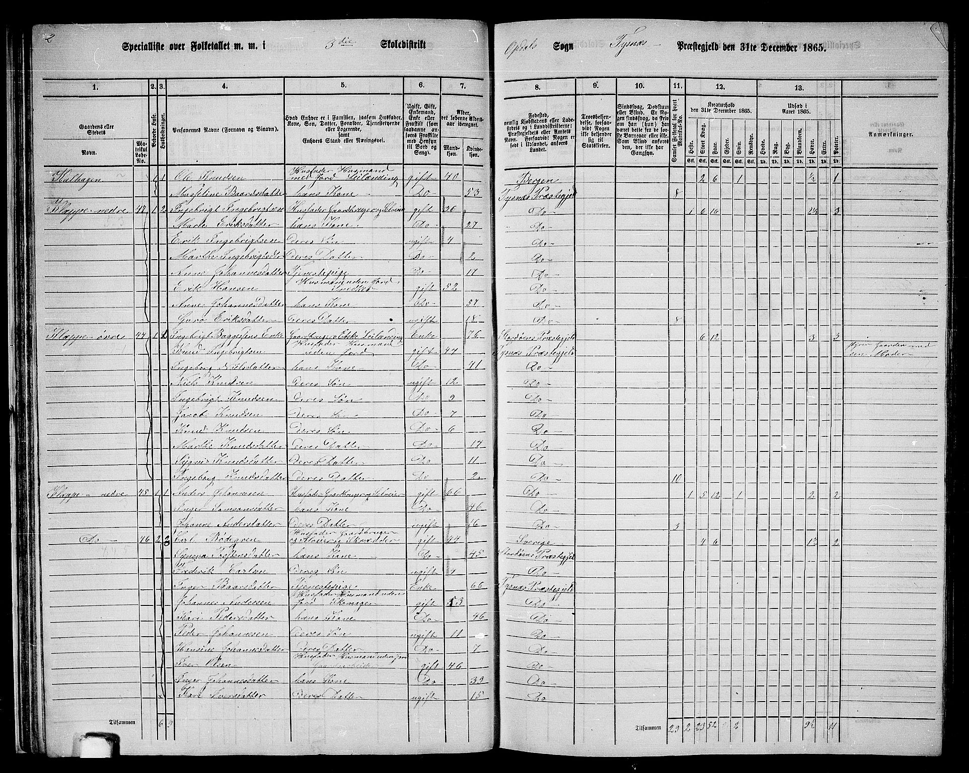 RA, 1865 census for Tysnes, 1865, p. 33