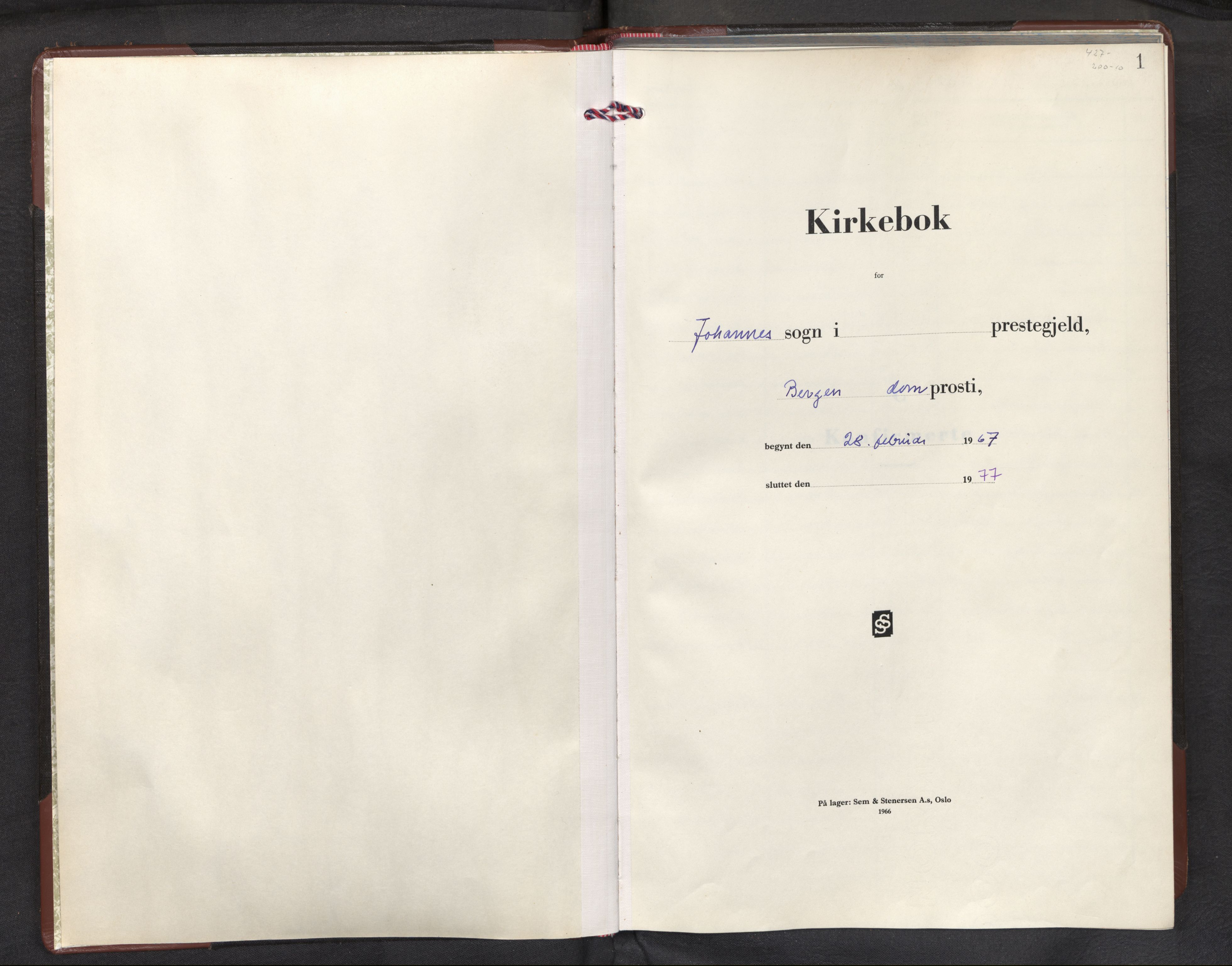 Johanneskirken sokneprestembete, AV/SAB-A-76001/H/Haa: Parish register (official) no. C 5, 1966-1997, p. 0b-1a