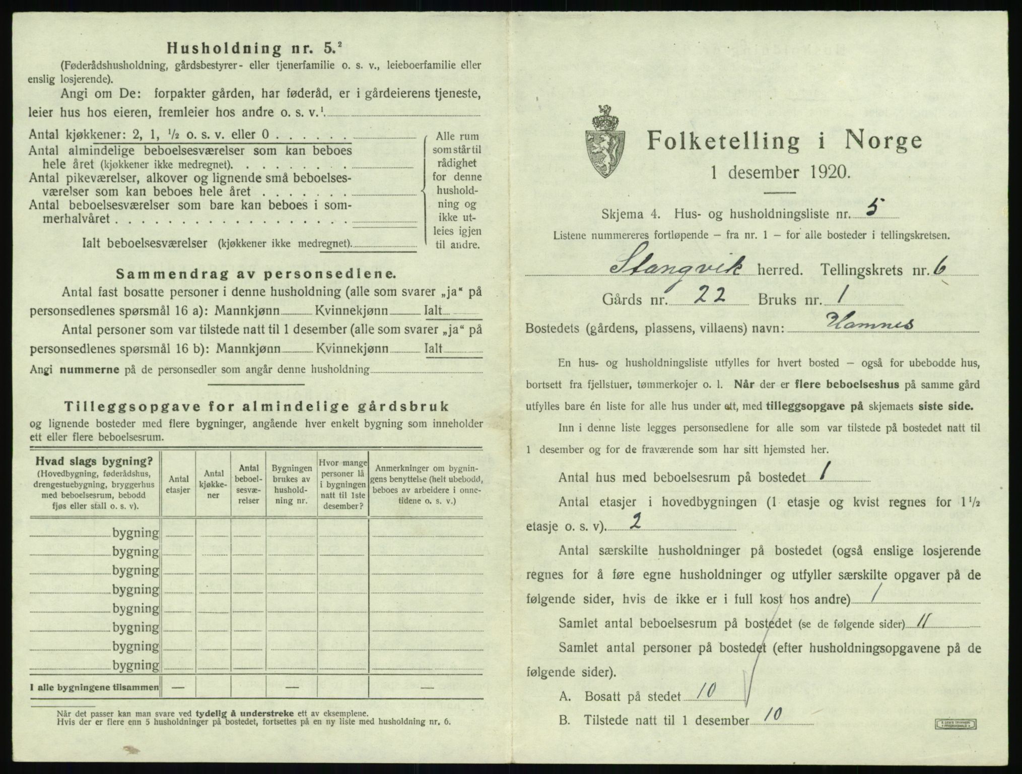 SAT, 1920 census for Stangvik, 1920, p. 566